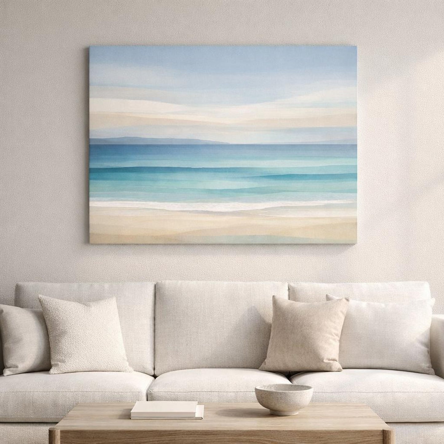 Abstract Seascape Beach shown as canvas wall art in a luxury executive office