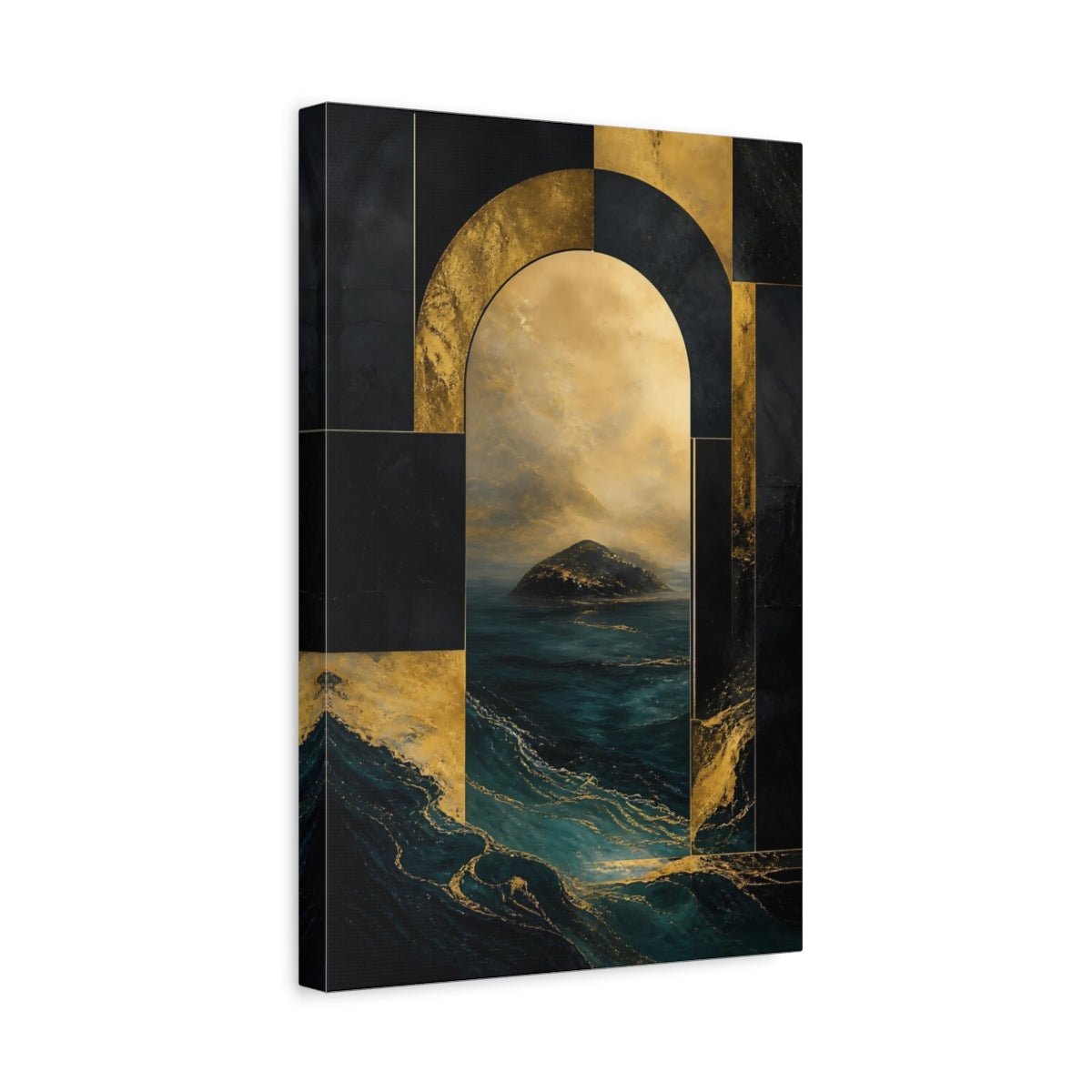 Abstract Seascape Gold And Teal Canvas Print – Luxury Decor for Living Room, Above Sofa - YesArtYes