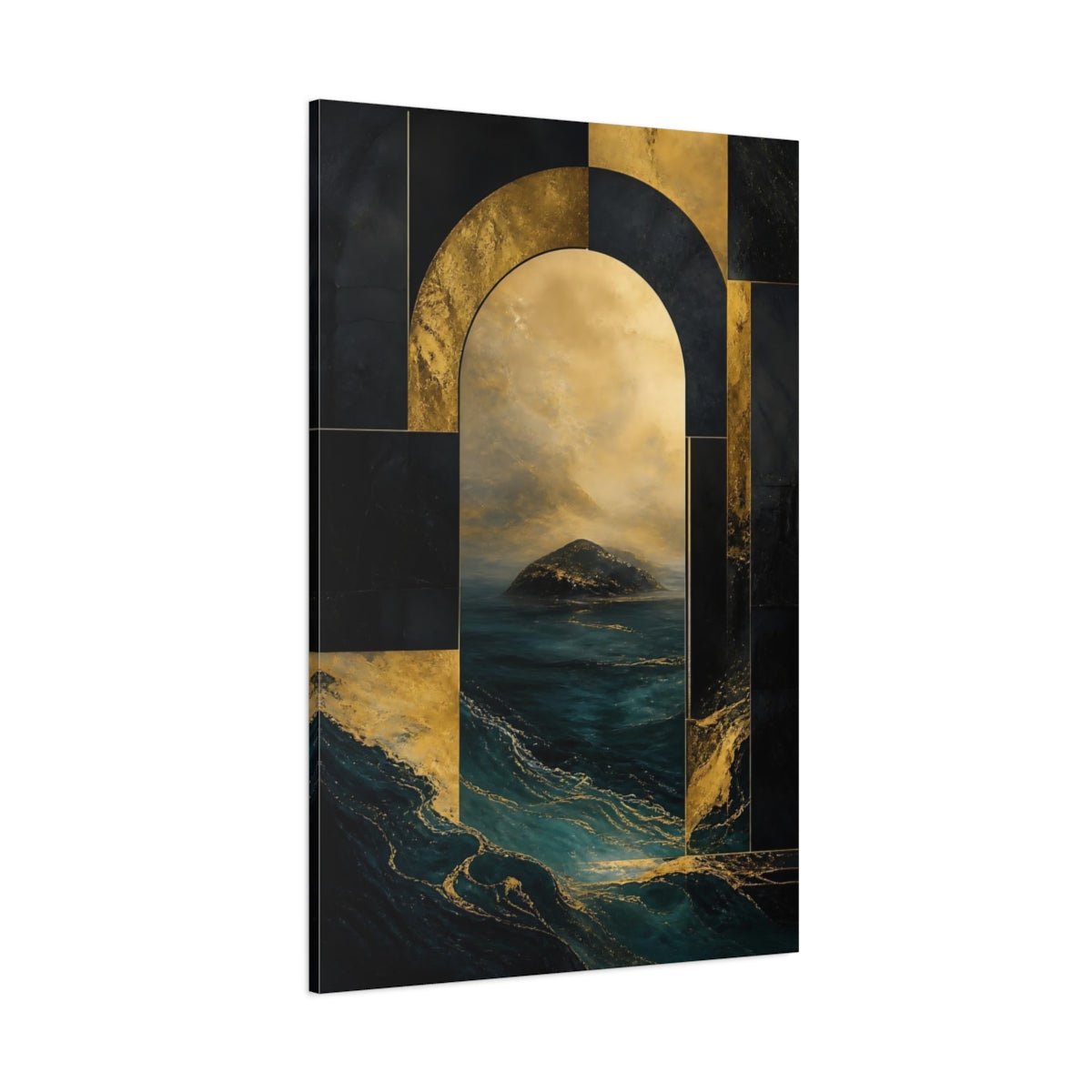 Abstract Seascape Gold And Teal Canvas Print – Luxury Decor for Living Room, Above Sofa - YesArtYes