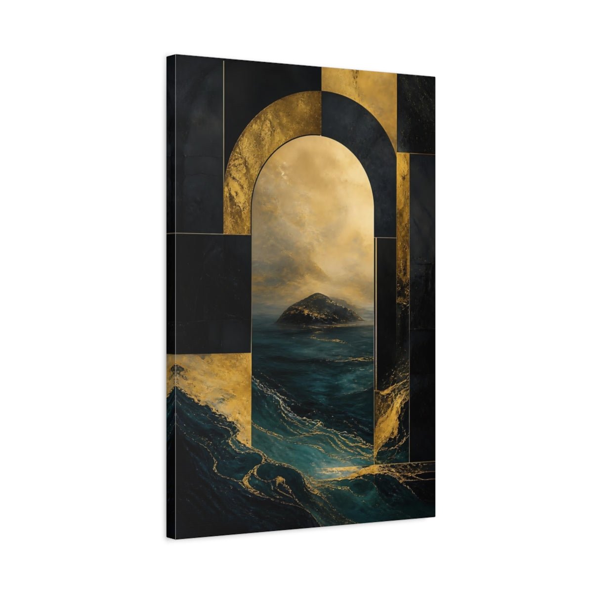 Abstract Seascape Gold And Teal Canvas Print – Luxury Decor for Living Room, Above Sofa - YesArtYes