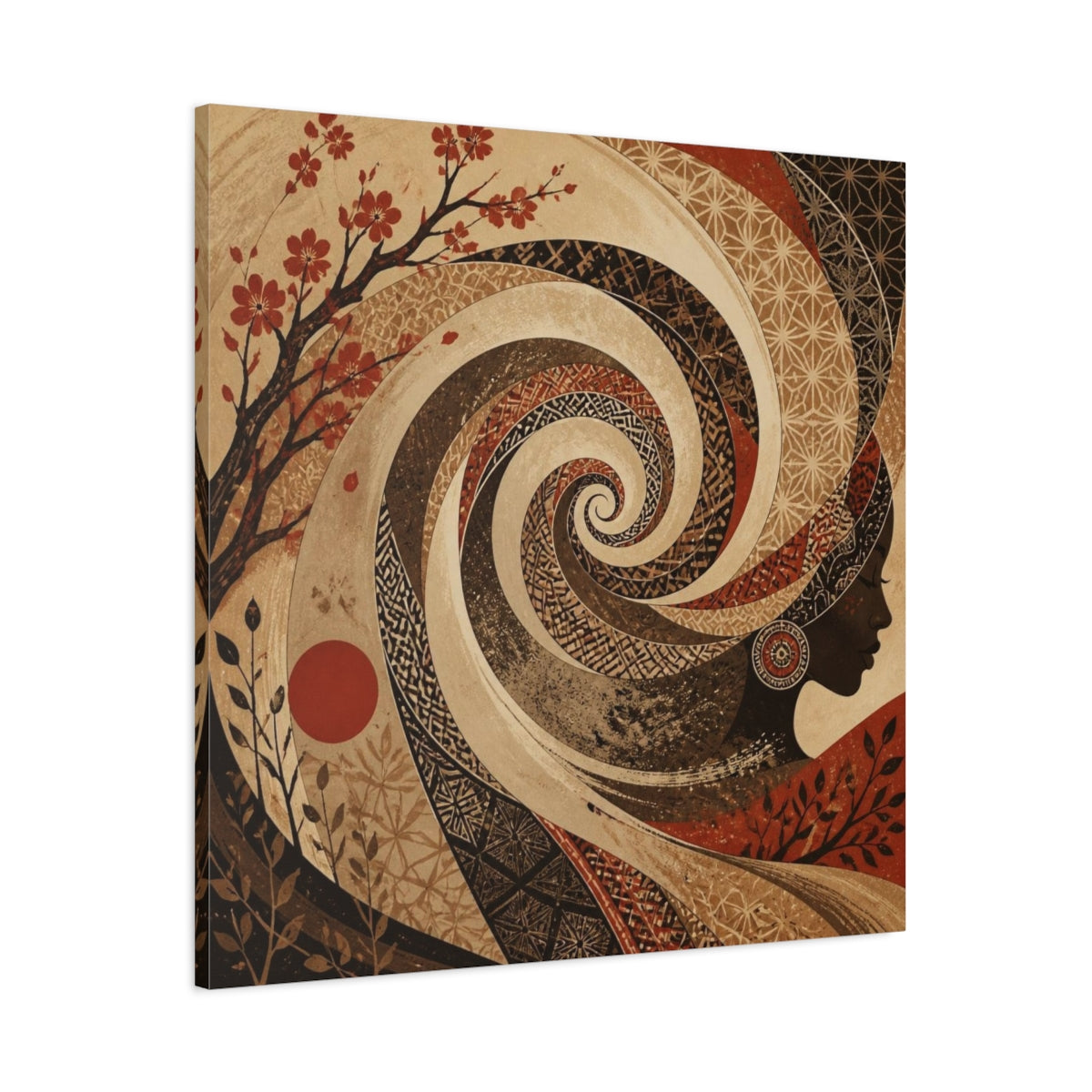 Main Mockup. Abstract Sepia Woman Spiral shown as canvas print