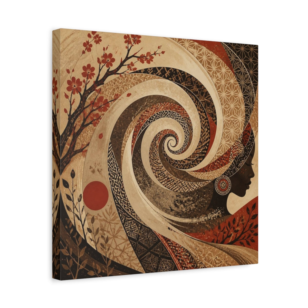 Side Mockup 6. Abstract Sepia Woman Spiral shown as canvas print