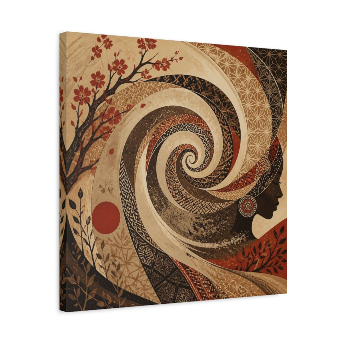 Side Mockup 5. Abstract Sepia Woman Spiral shown as canvas print