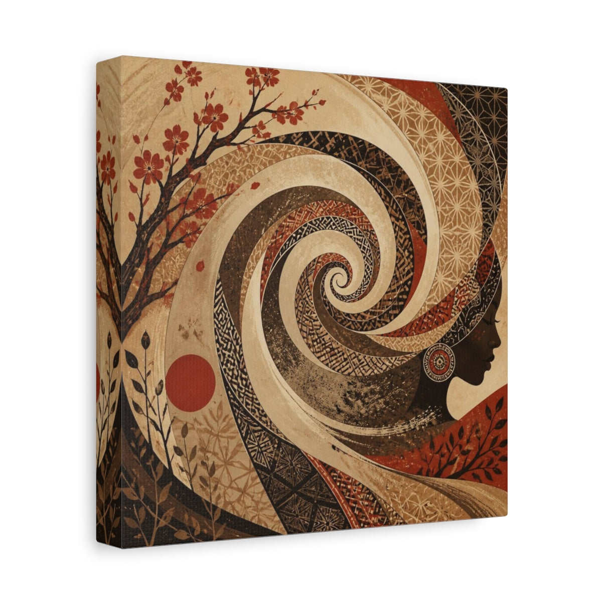 Side Mockup 9. Abstract Sepia Woman Spiral shown as canvas print