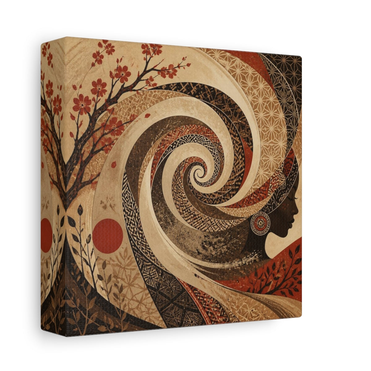 Side Mockup 2. Abstract Sepia Woman Spiral shown as canvas print