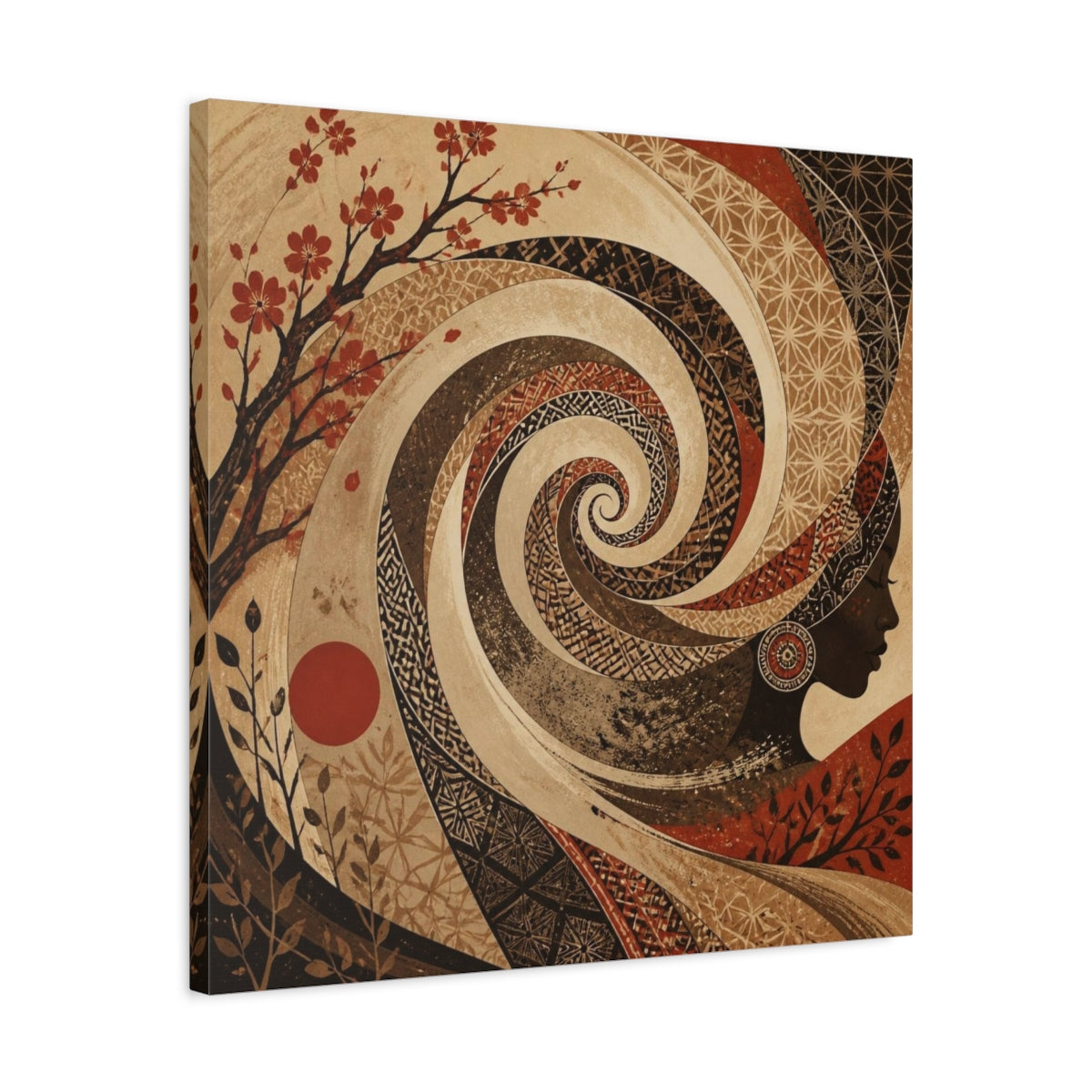 Side Mockup 4. Abstract Sepia Woman Spiral shown as canvas print