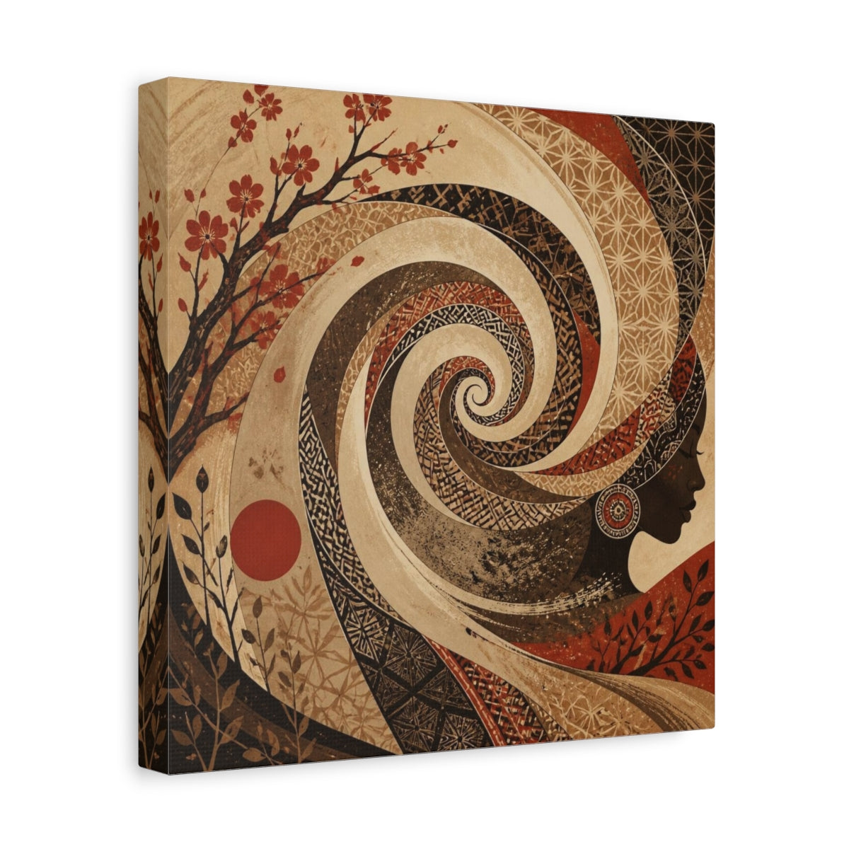 Side Mockup 8. Abstract Sepia Woman Spiral shown as canvas print