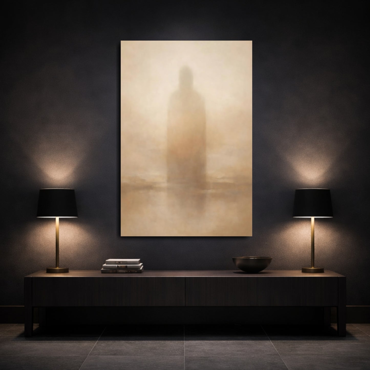 Mockup 2. Abstract Shadow Figure Muted Abstract Figure shown as stretched canvas wall art
