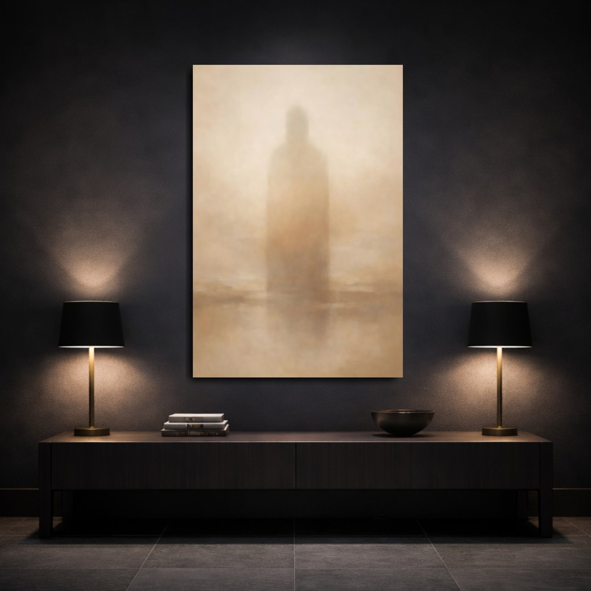 Mockup 2. Abstract Shadow Figure Muted Abstract Figure shown as stretched canvas wall art