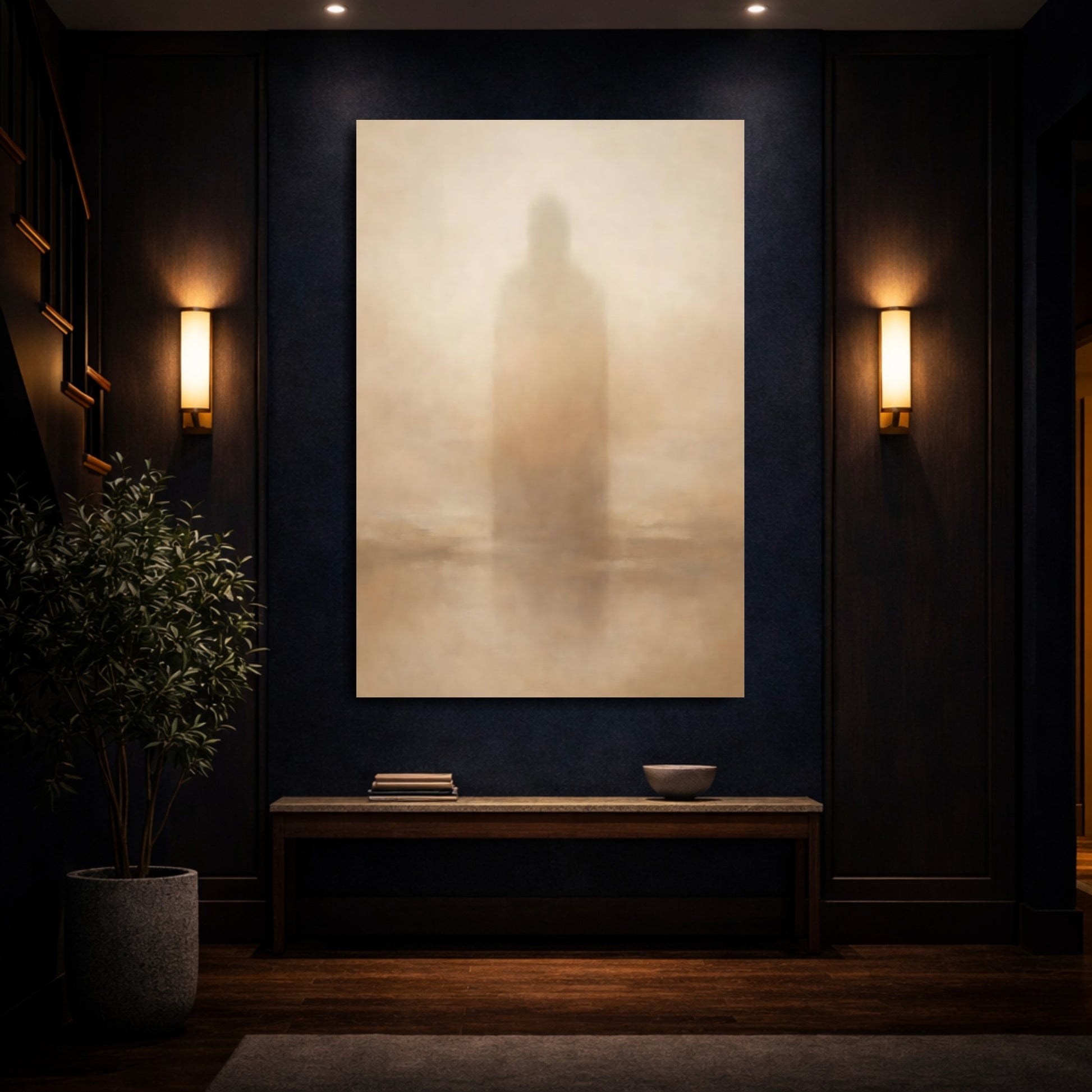 Mockup 3. Abstract Shadow Figure Muted Abstract Figure shown as stretched canvas wall art