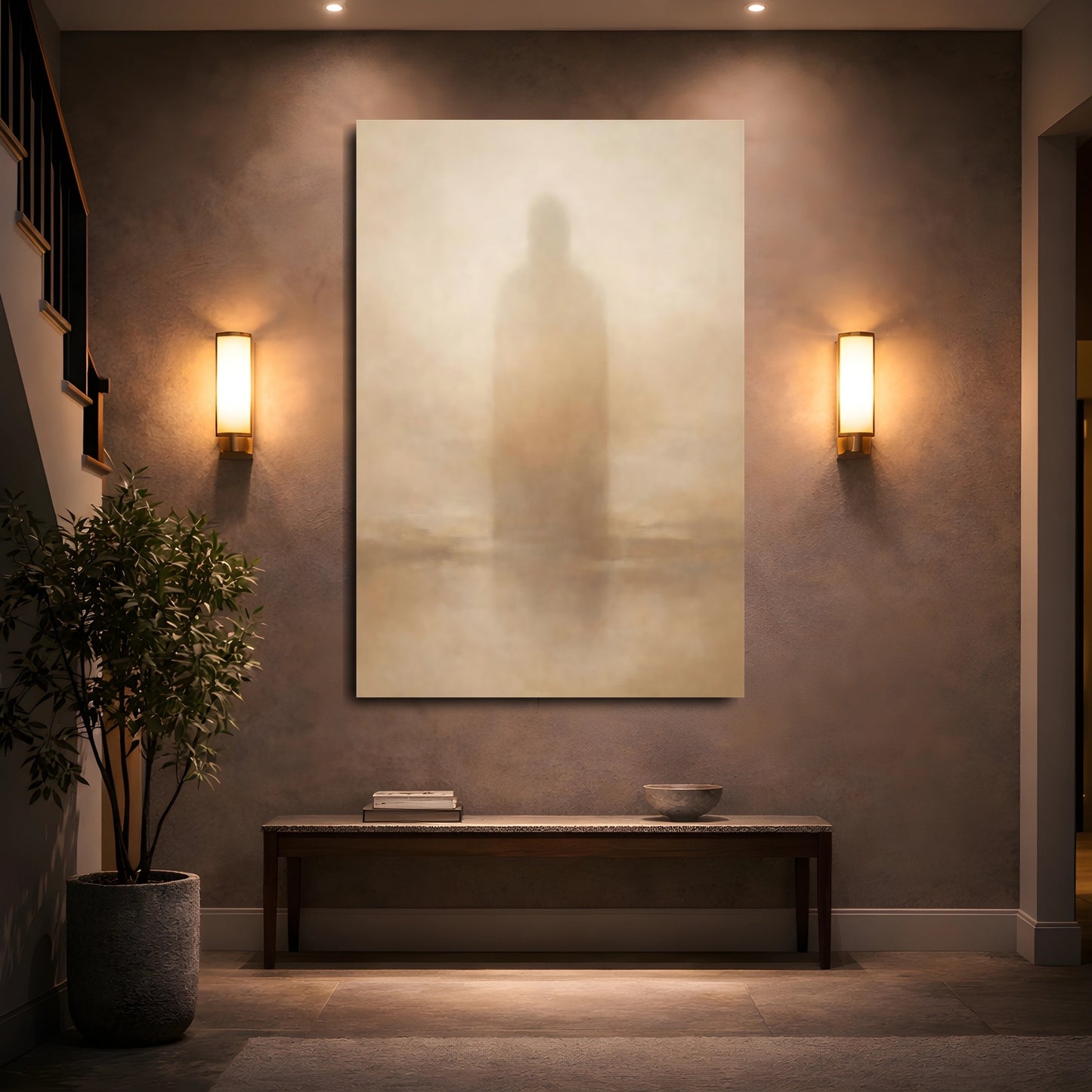 Mockup 4. Abstract Shadow Figure Muted Abstract Figure shown as stretched canvas wall art