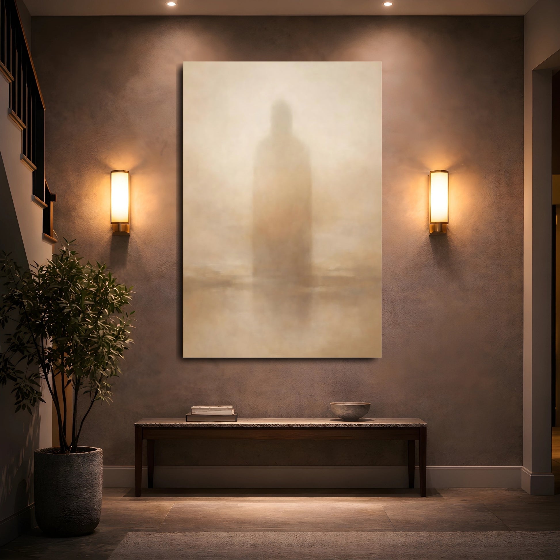 Mockup 4. Abstract Shadow Figure Muted Abstract Figure shown as stretched canvas wall art