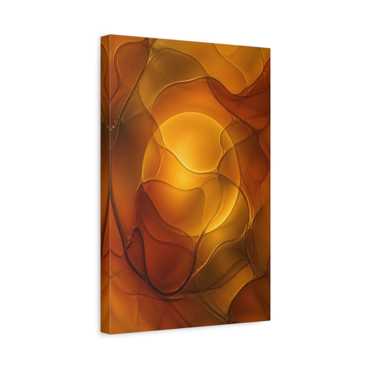 Side Mockup 4. Abstract Abstract Shapes Amber And Orange shown as stretched canvas wall art
