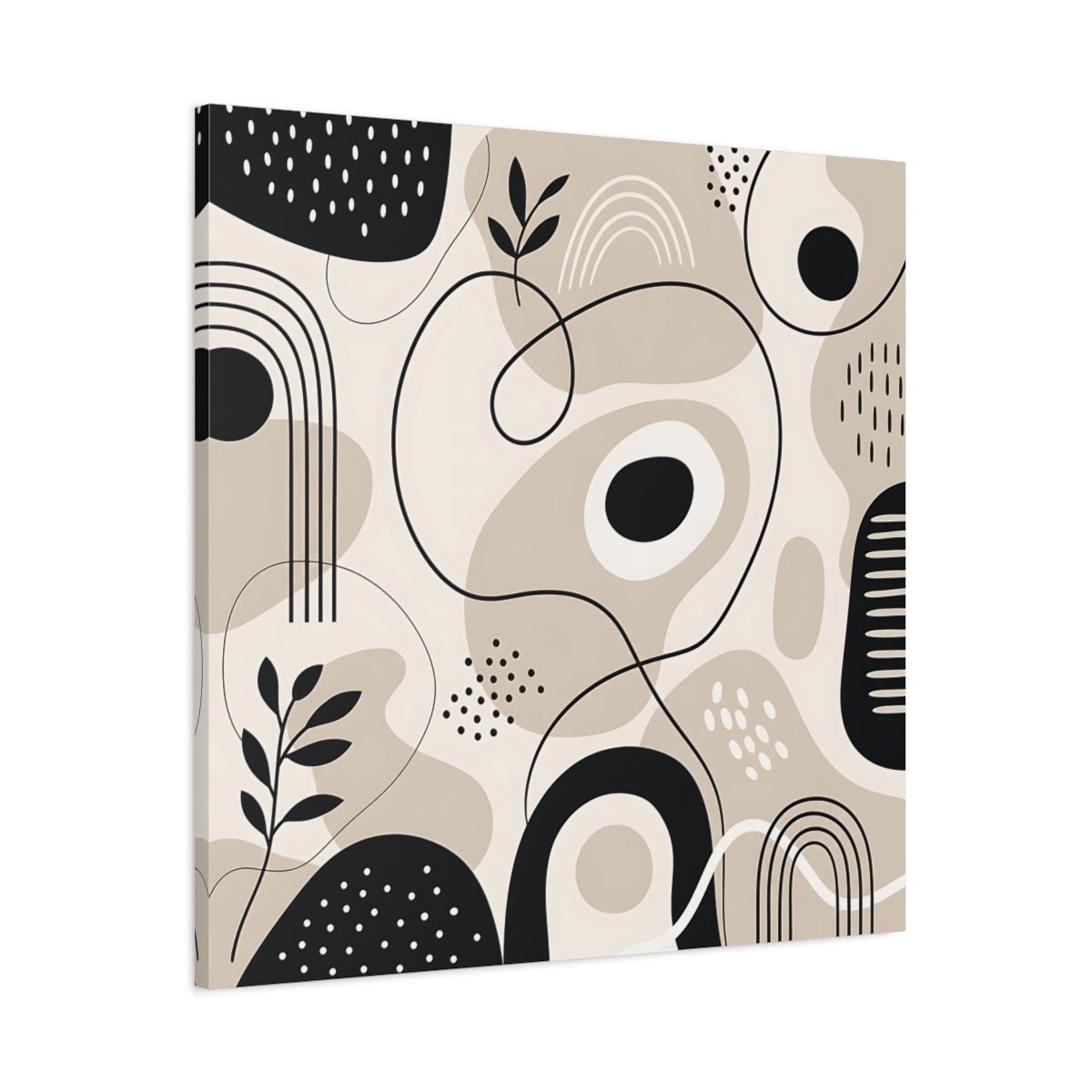 Abstract Shapes Beige Black Canvas Print – Living Room, Above Console Table, Neutral - YesArtYes