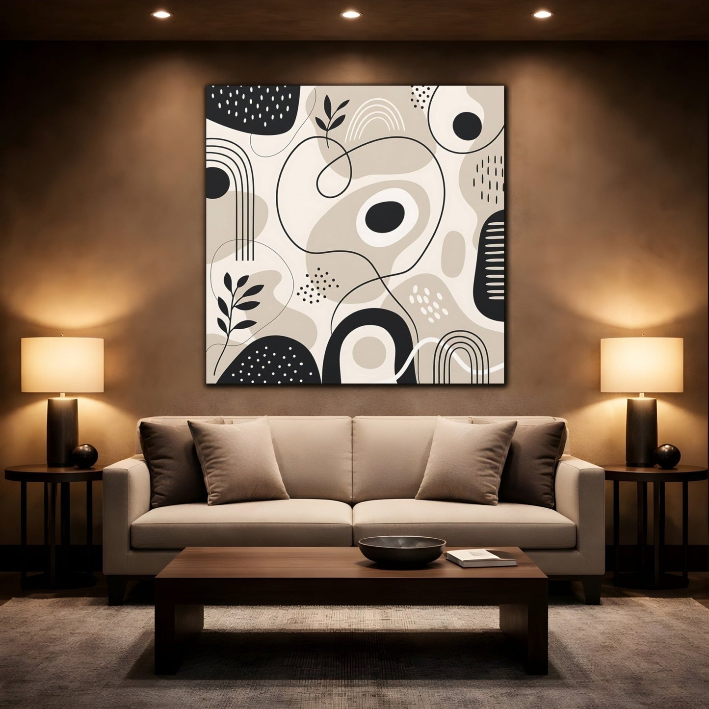 Abstract Shapes Beige Black Canvas Print – Living Room, Above Console Table, Neutral - YesArtYes