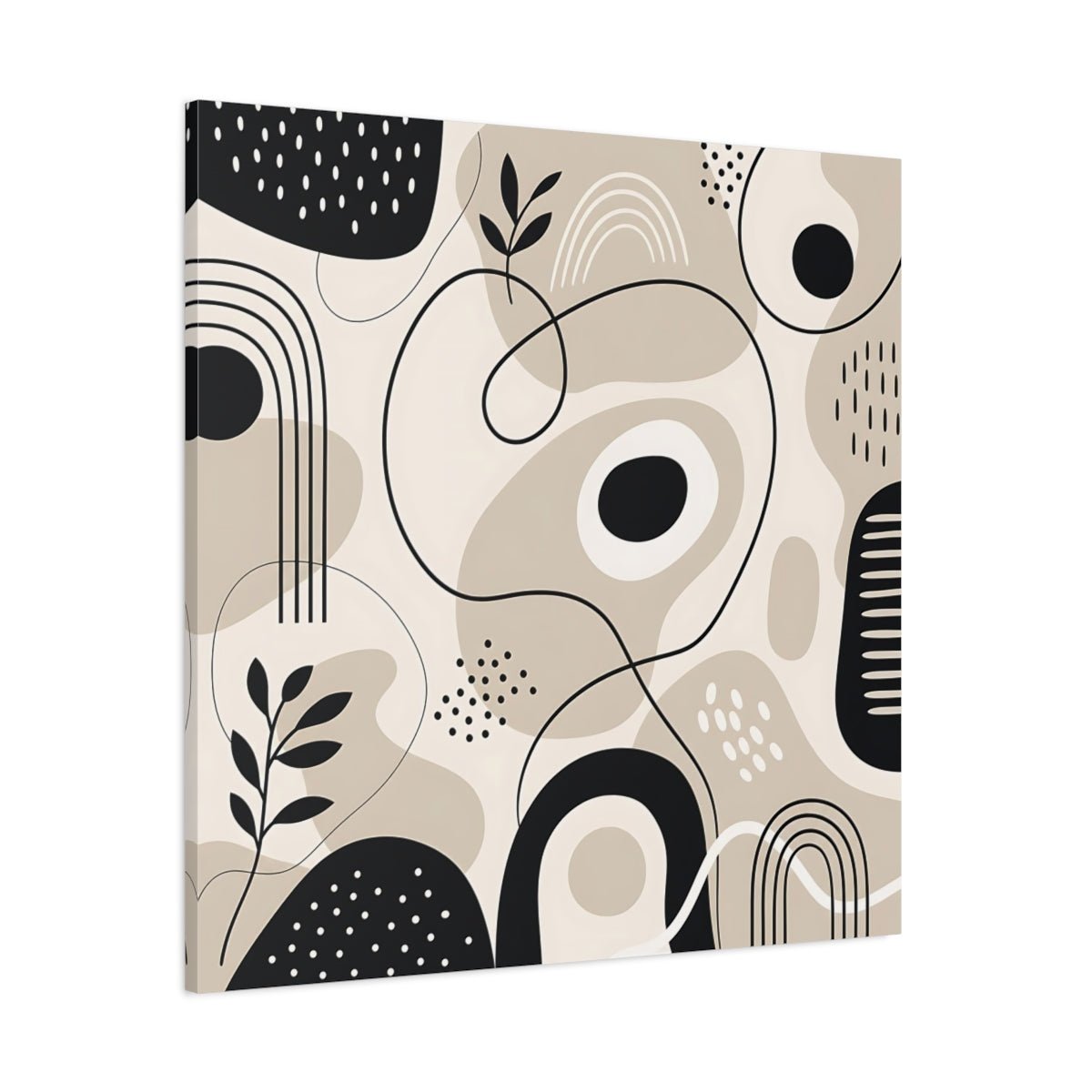 Abstract Shapes Beige Black Canvas Print – Living Room, Above Console Table, Neutral - YesArtYes