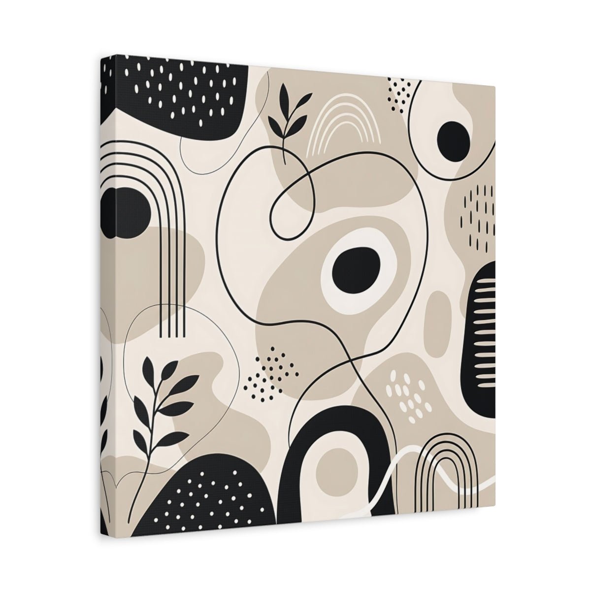 Abstract Shapes Beige Black Canvas Print – Living Room, Above Console Table, Neutral - YesArtYes