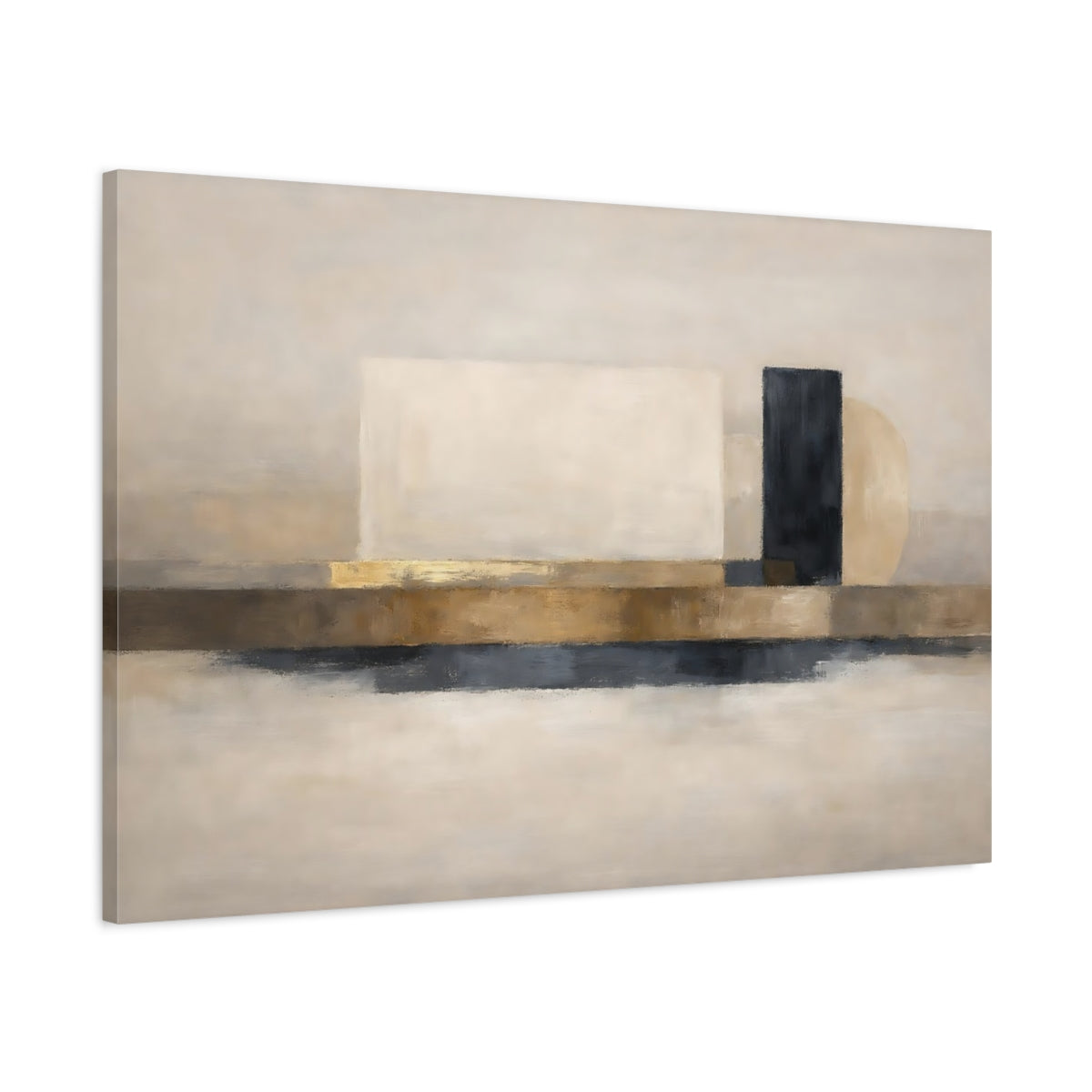 Side Mockup 1. Abstract Abstract Shapes Beige Gold Abstract shown as stretched canvas wall art