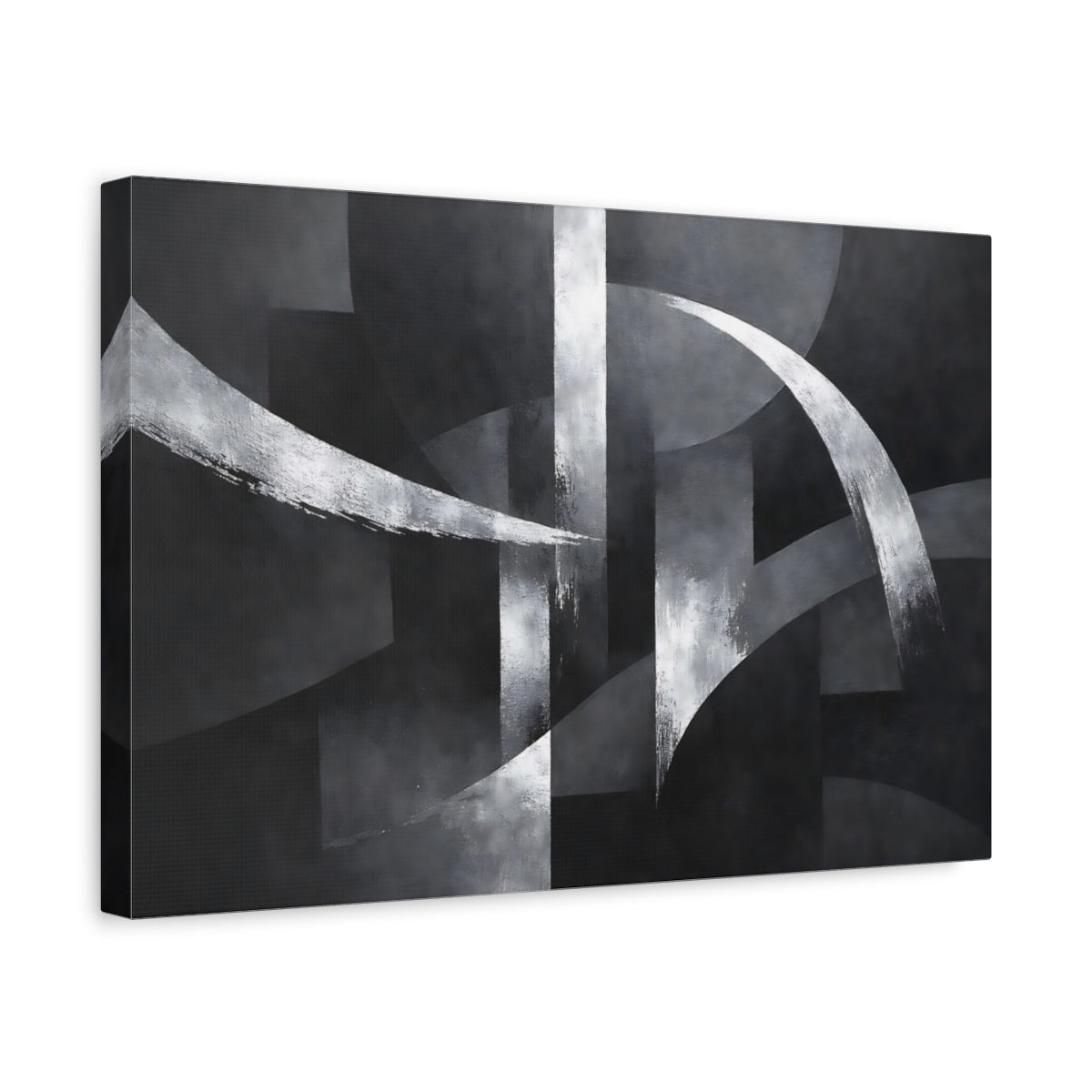 Side Mockup 4. Abstract Abstract Shapes Black And White shown as stretched canvas wall art