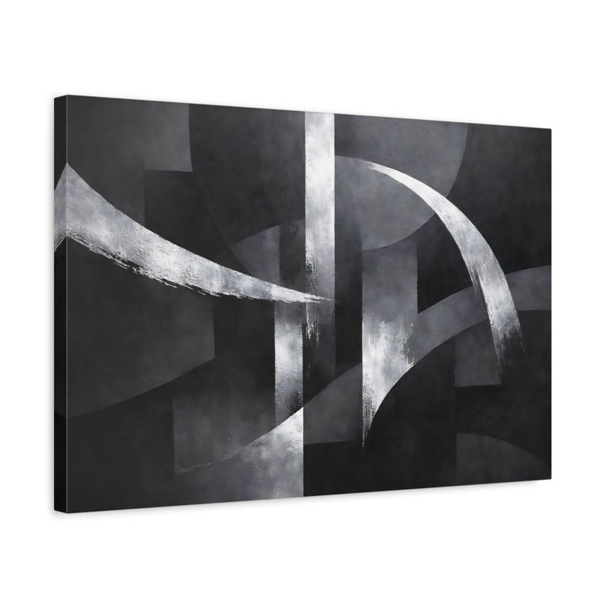Side Mockup 3. Abstract Abstract Shapes Black And White shown as stretched canvas wall art