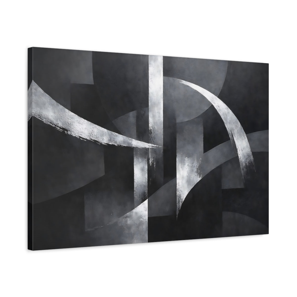 Side Mockup 2. Abstract Abstract Shapes Black And White shown as stretched canvas wall art