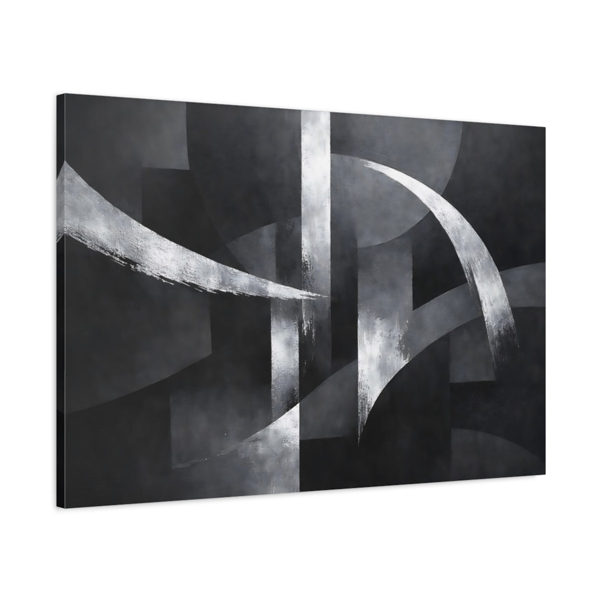 Side Mockup 1. Abstract Abstract Shapes Black And White shown as stretched canvas wall art
