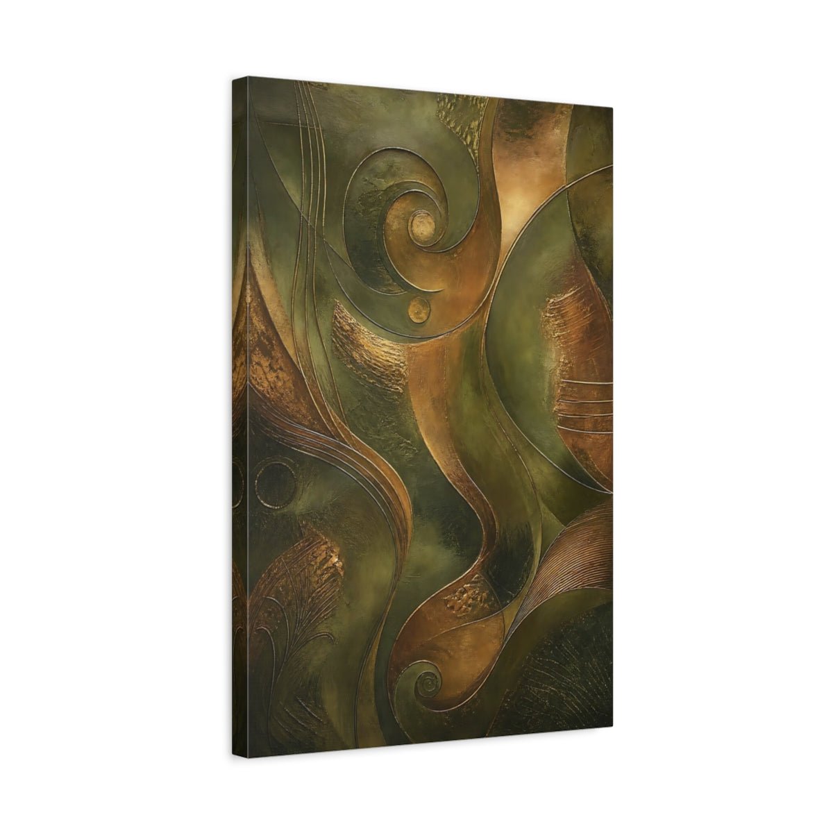Abstract Shapes Bronze Green Canvas Wall Art Print – Living Room, Above Console Table - YesArtYes