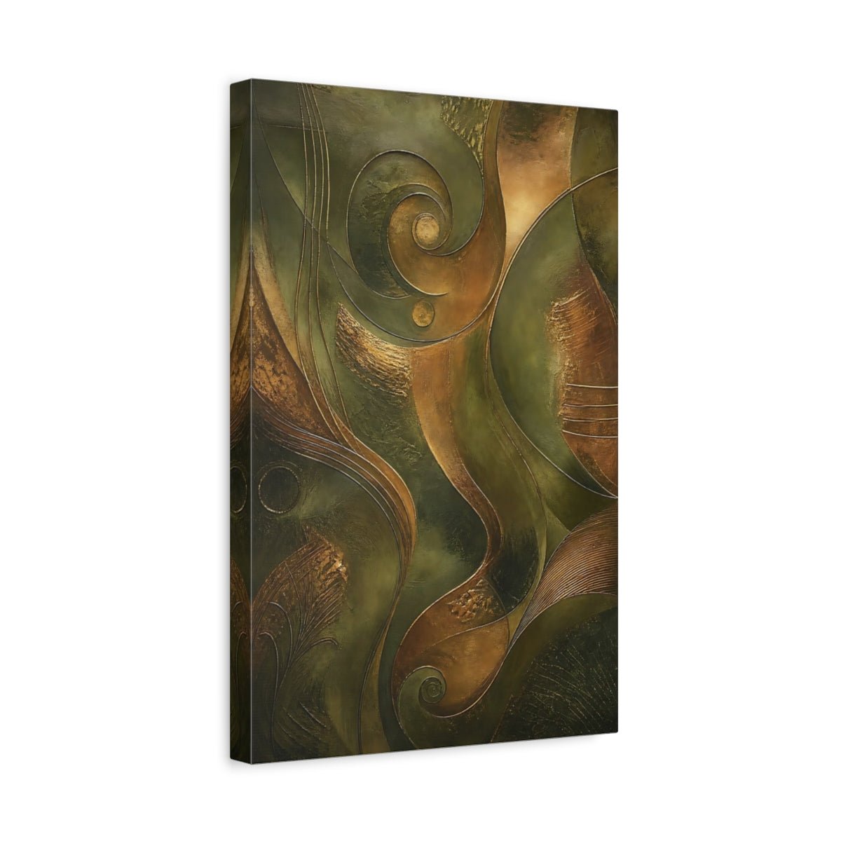 Abstract Shapes Bronze Green Canvas Wall Art Print – Living Room, Above Console Table - YesArtYes