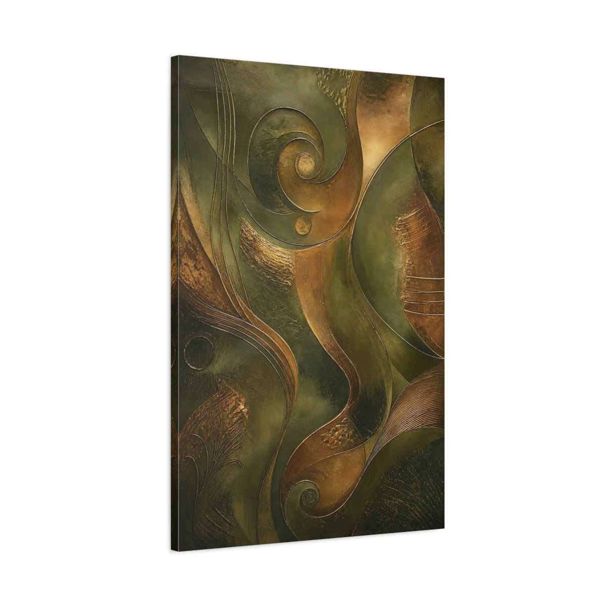 Abstract Shapes Bronze Green Canvas Wall Art Print – Living Room, Above Console Table - YesArtYes