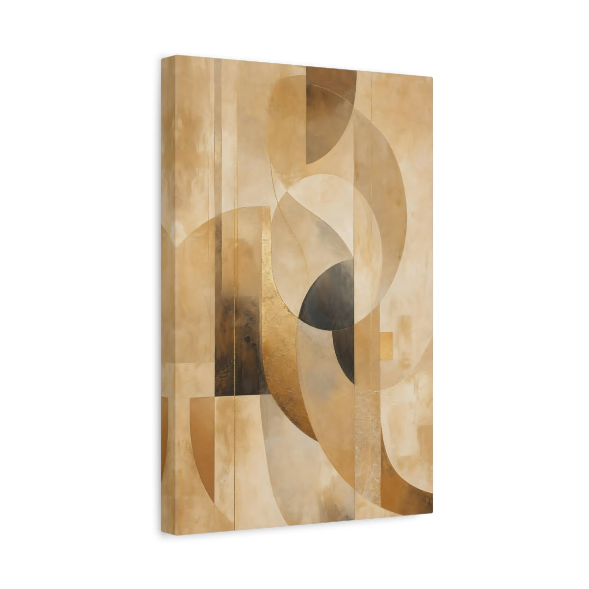 Side Mockup 4. Abstract Abstract Shapes Brown And Gold shown as stretched canvas wall art