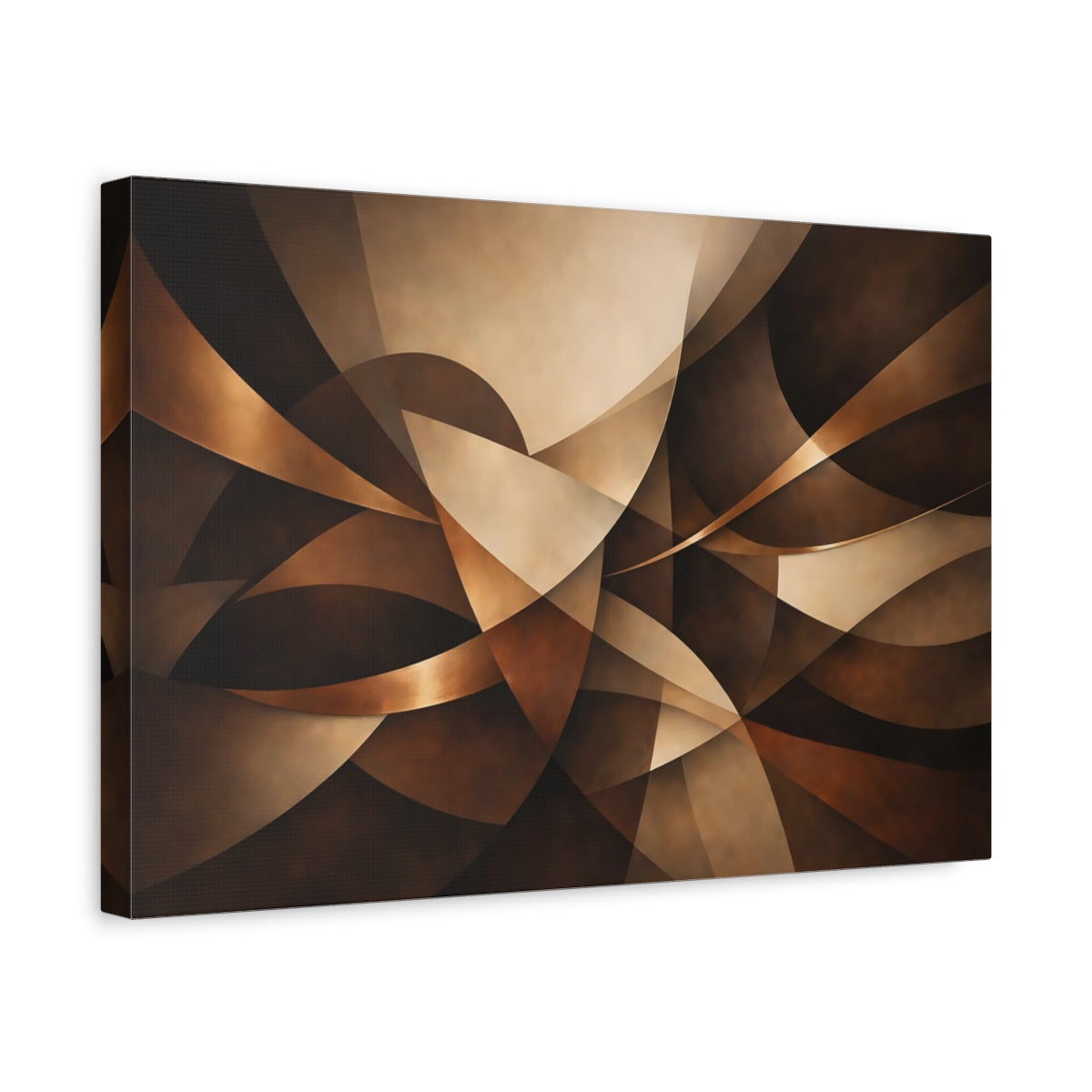 Side Mockup 4. Abstract Abstract Shapes Brown And Gold Abstract shown as stretched canvas wall art