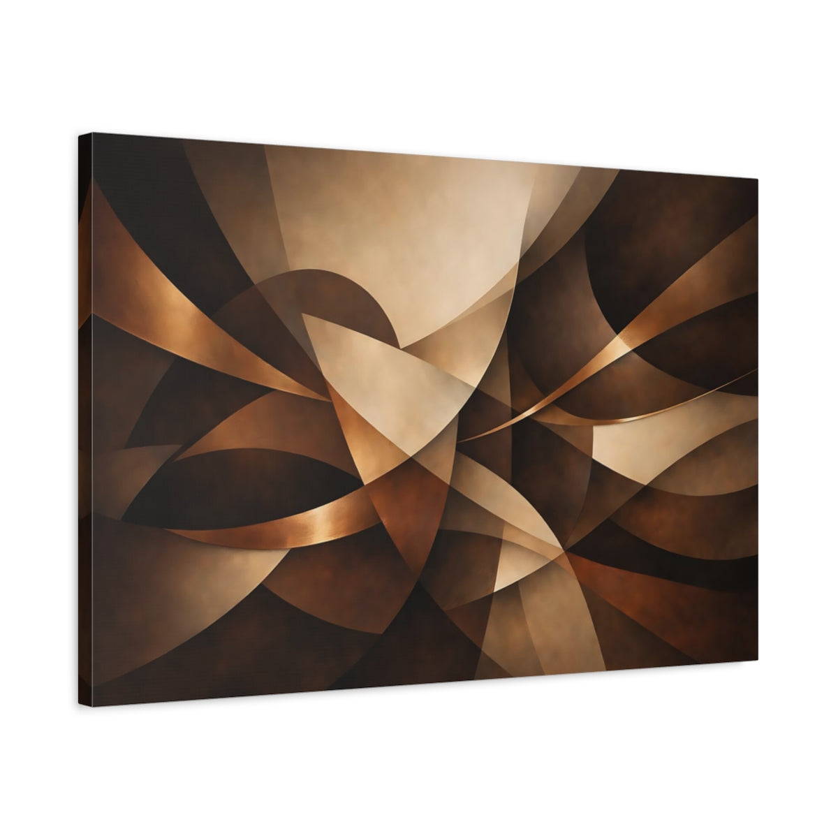 Side Mockup 2. Abstract Abstract Shapes Brown And Gold Abstract shown as stretched canvas wall art