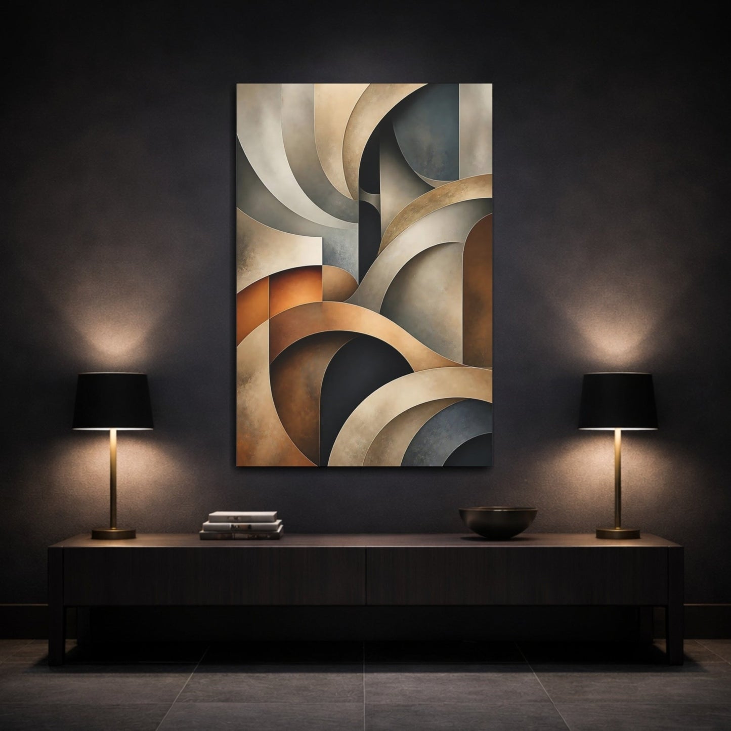 Abstract Shapes Brown And Gray Canvas Print – Living Room, Large Wall - YesArtYes