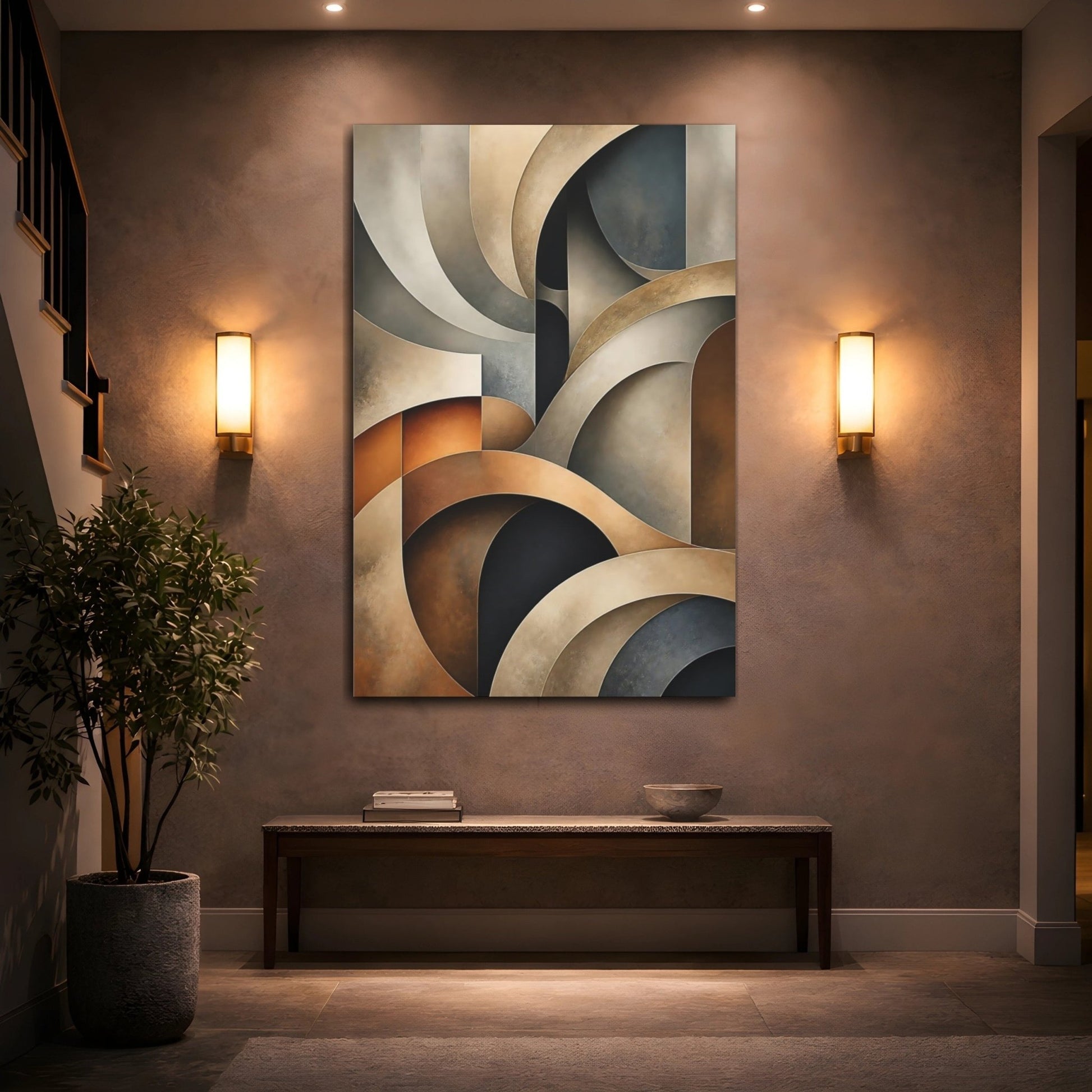 Abstract Shapes Brown And Gray Canvas Print – Living Room, Large Wall - YesArtYes