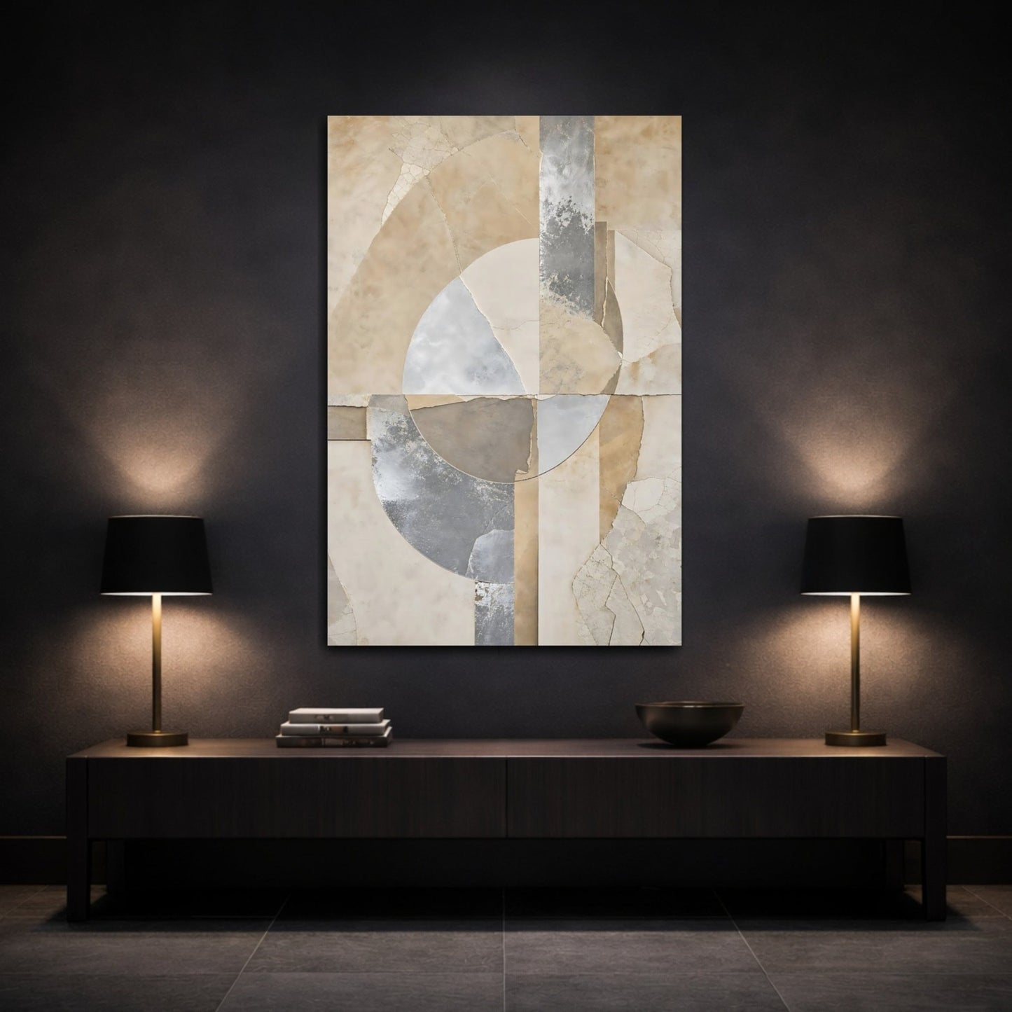 Abstract Shapes Brown And Grey Canvas Wall Art Print – Modern Living Room, Above Console Table - YesArtYes