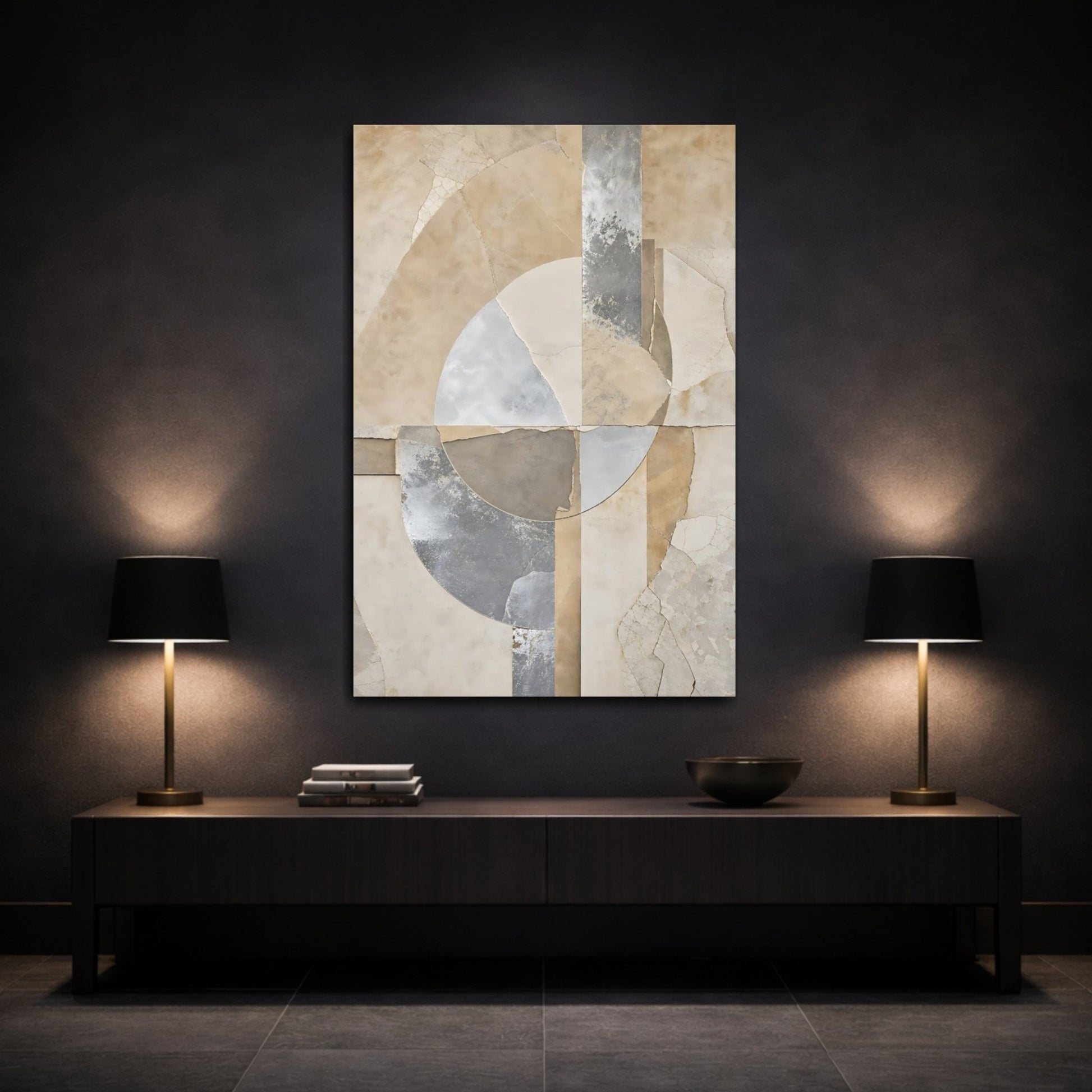 Abstract Shapes Brown And Grey Canvas Wall Art Print – Modern Living Room, Above Console Table - YesArtYes