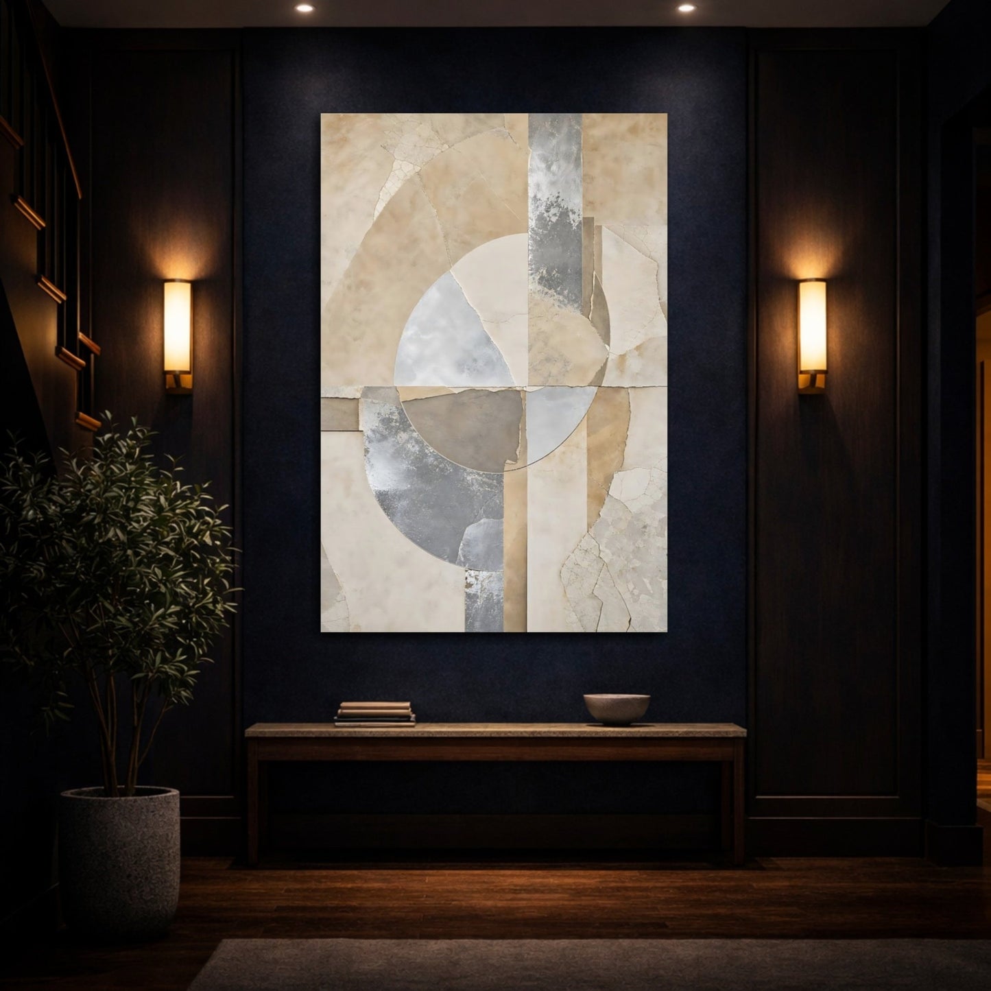 Abstract Shapes Brown And Grey Canvas Wall Art Print – Modern Living Room, Above Console Table - YesArtYes
