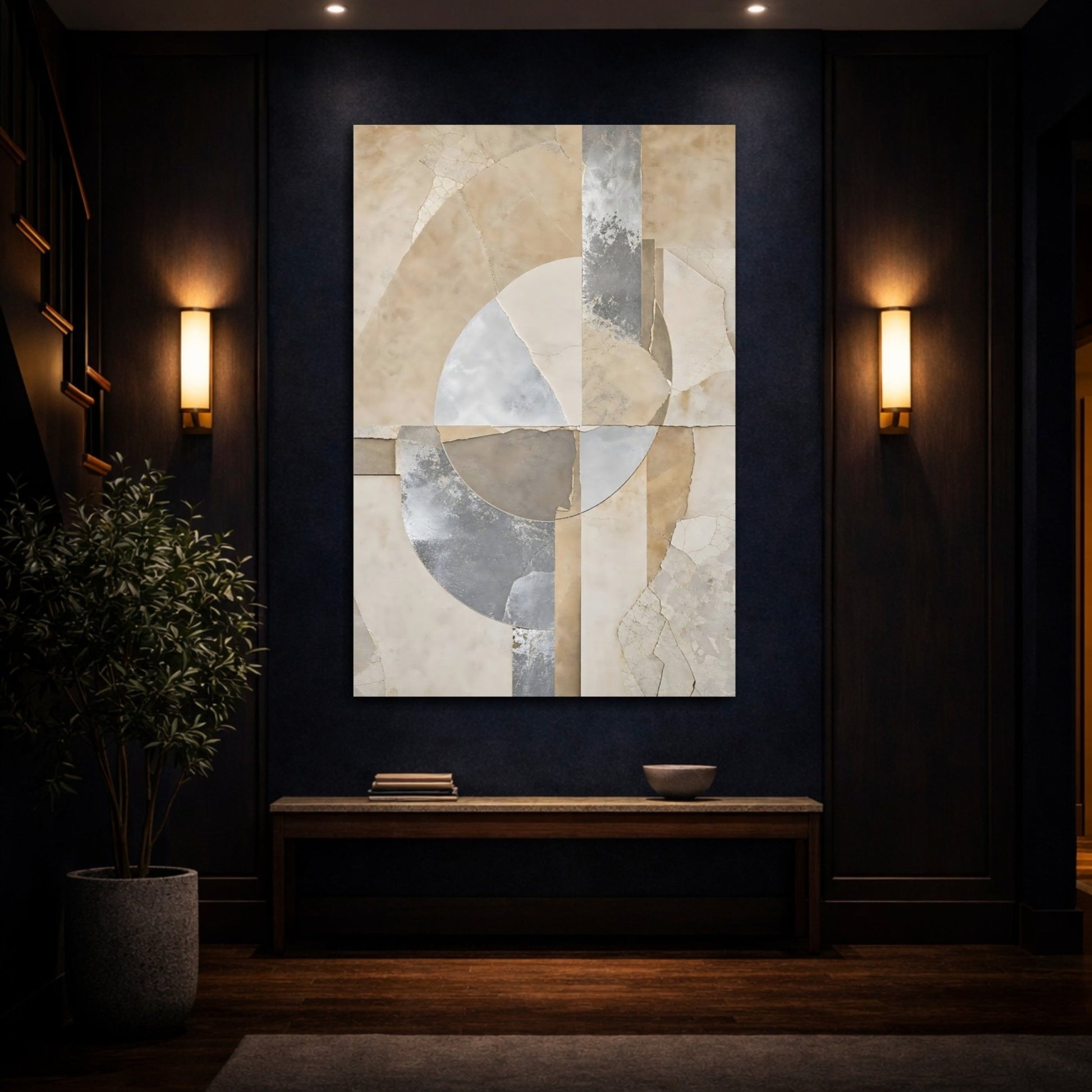 Abstract Shapes Brown And Grey Canvas Wall Art Print – Modern Living Room, Above Console Table - YesArtYes