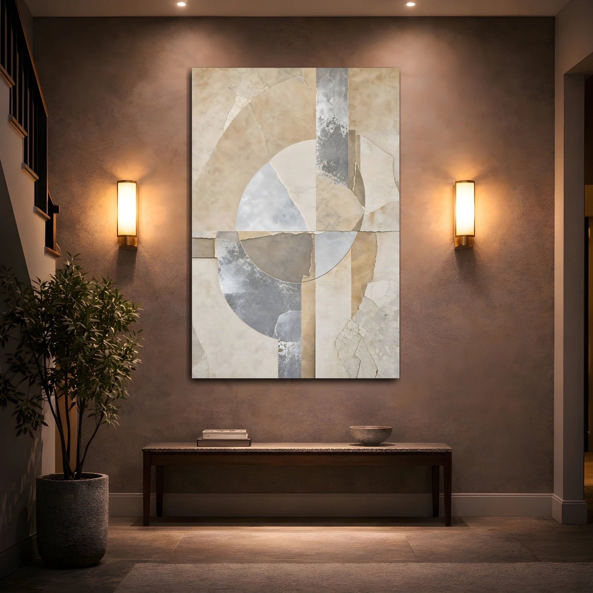 Abstract Shapes Brown And Grey Canvas Wall Art Print – Modern Living Room, Above Console Table - YesArtYes