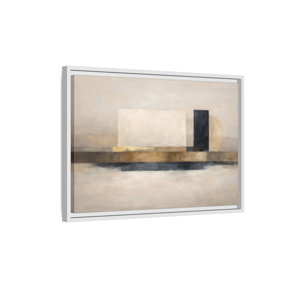 Side Mockup 1. Abstract Abstract Shapes Abstract Gold Black shown as stretched canvas wall art