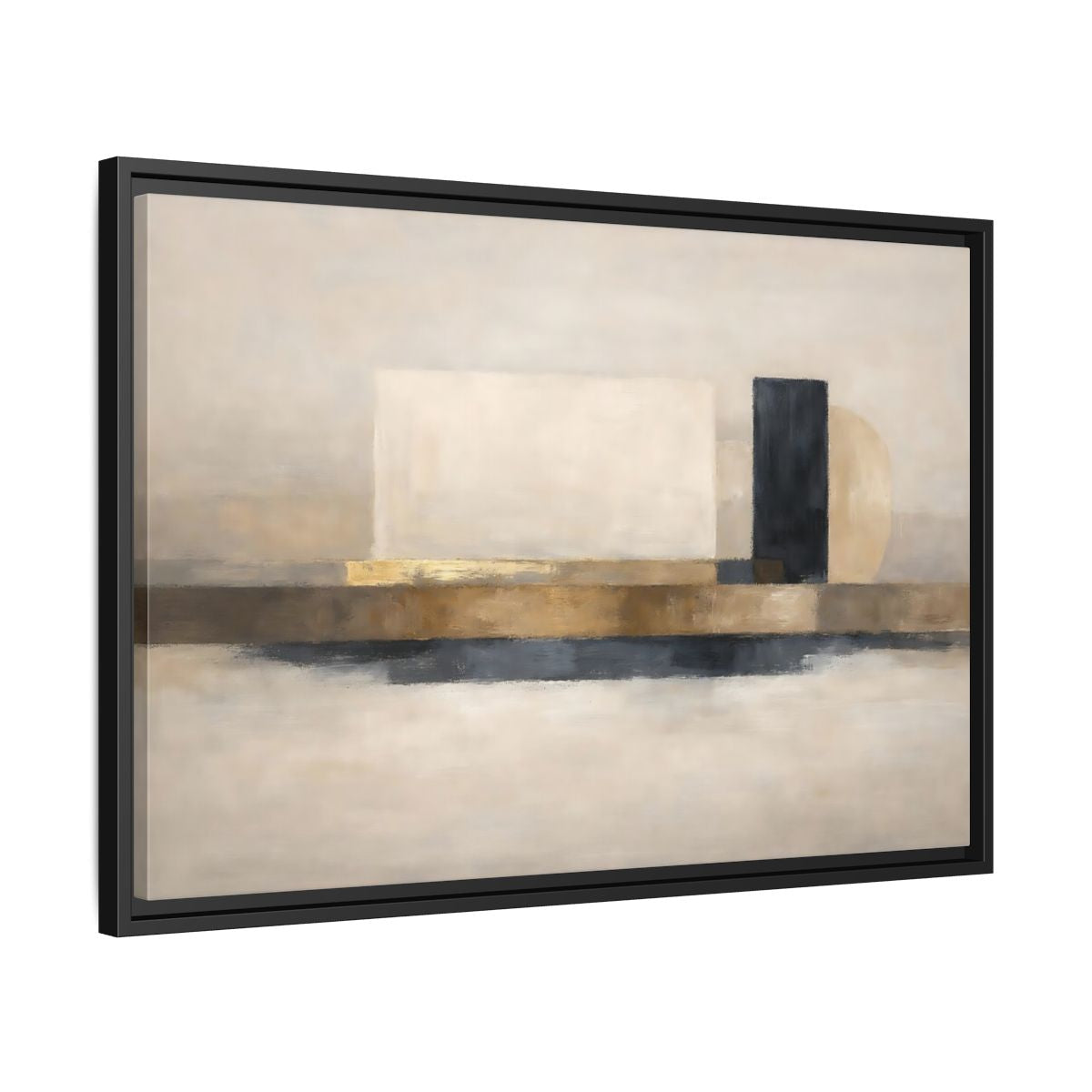 Side Mockup 14. Abstract Abstract Shapes Abstract Gold Black shown as stretched canvas wall art