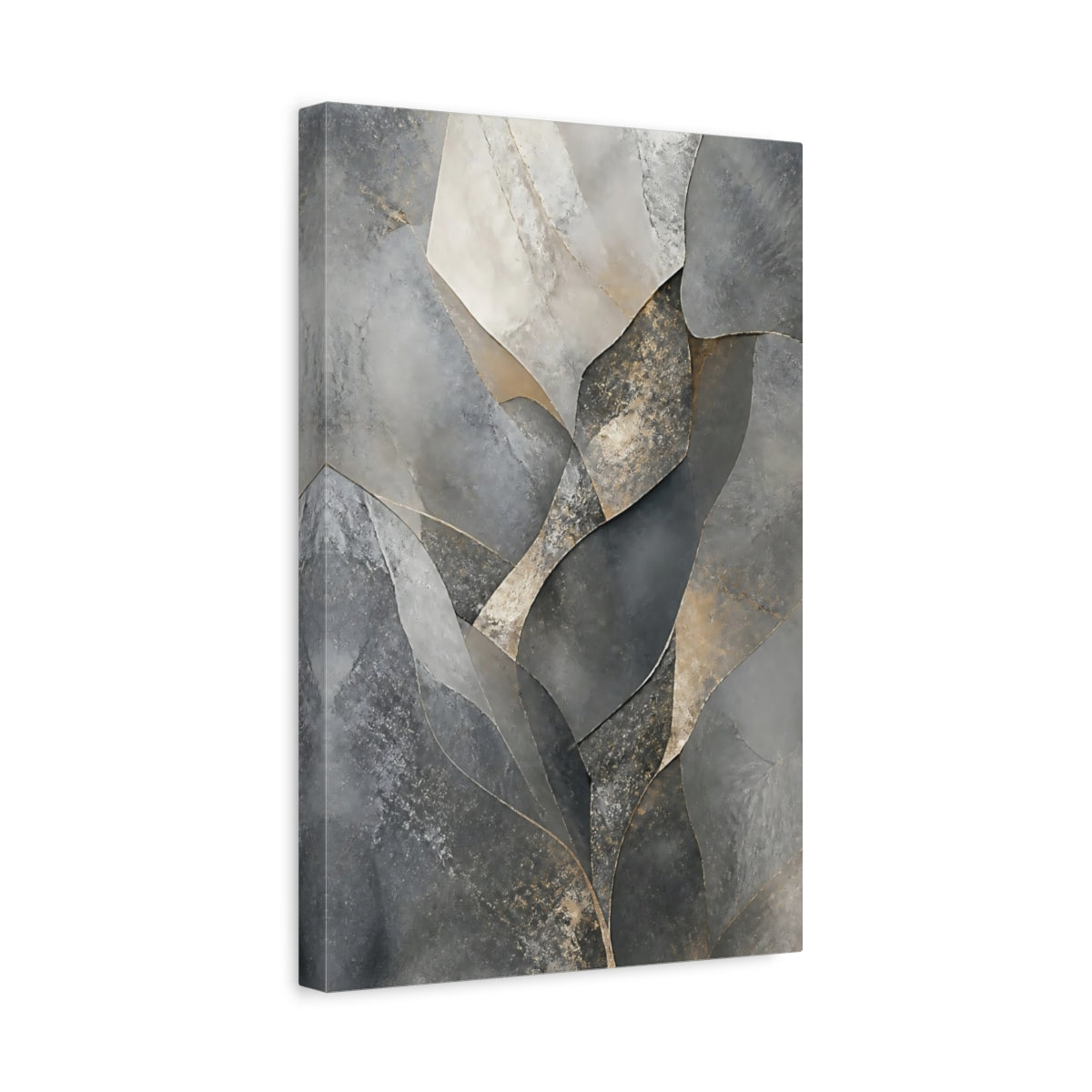 Side Mockup 4. Abstract Abstract Shapes Gray And Gold shown as stretched canvas wall art
