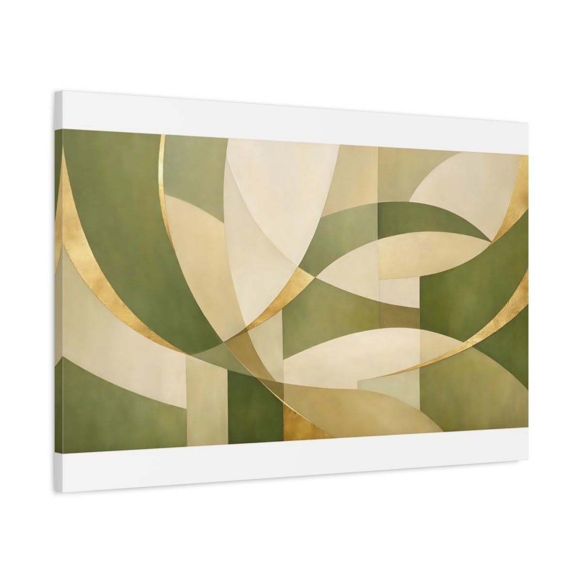 Side Mockup 1. Abstract Abstract Shapes Green Gold Abstract shown as stretched canvas wall art