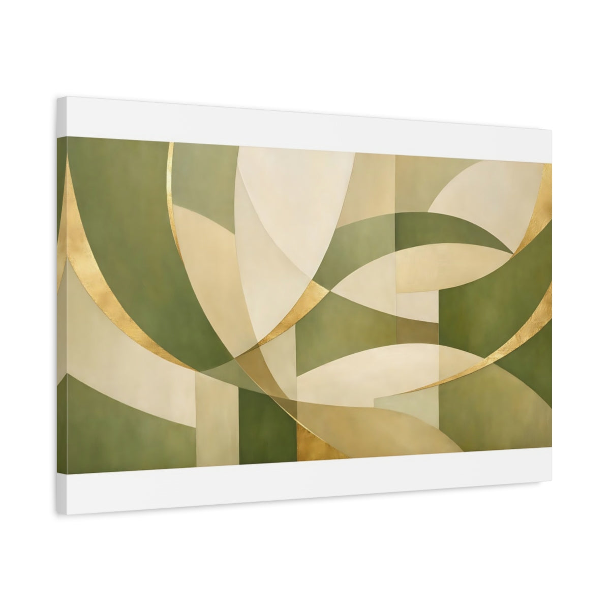 Side Mockup 2. Abstract Abstract Shapes Green Gold Abstract shown as stretched canvas wall art