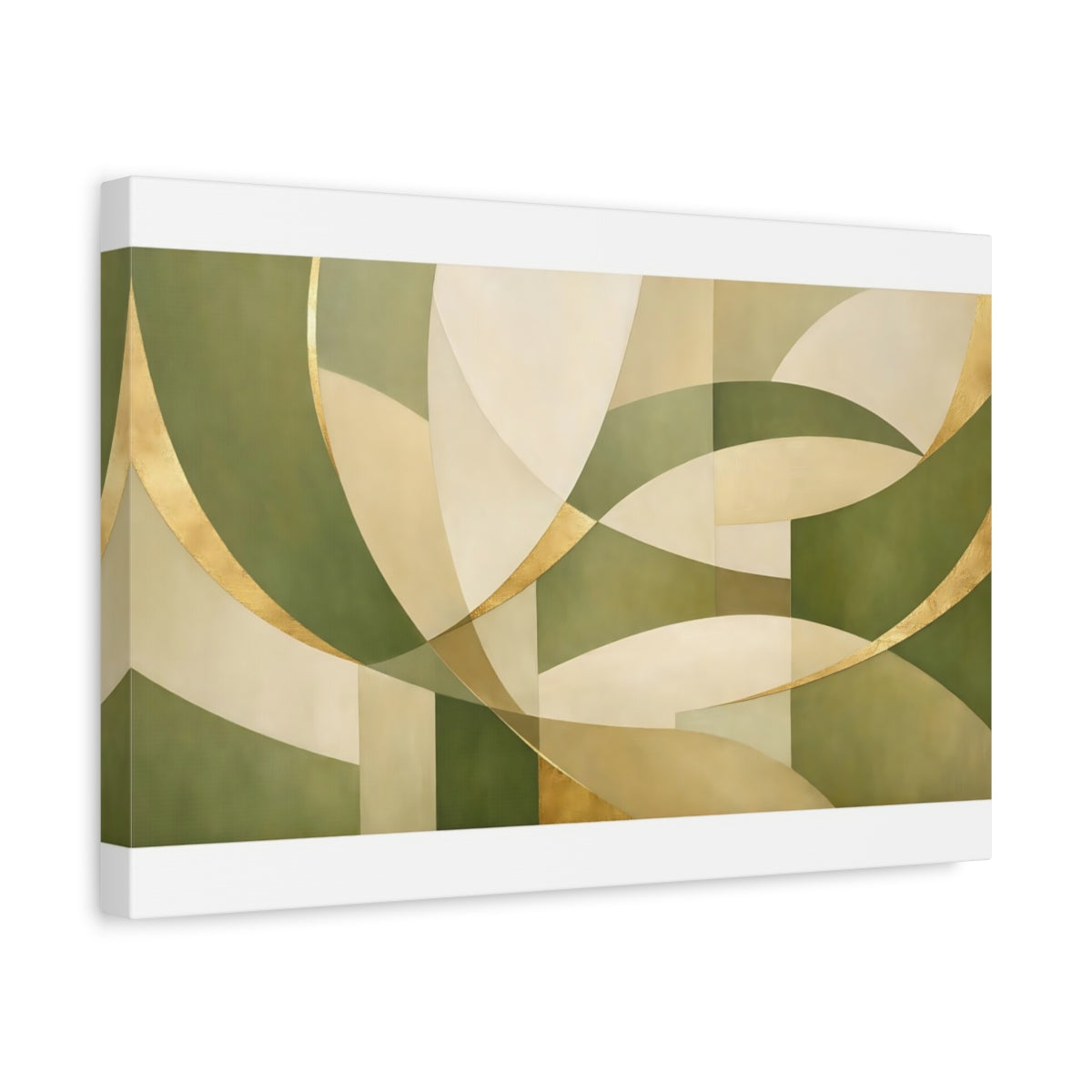Side Mockup 4. Abstract Abstract Shapes Green Gold Abstract shown as stretched canvas wall art