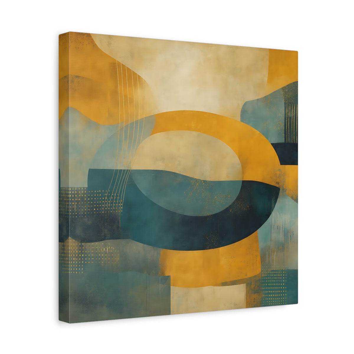 Side Mockup 7. Abstract Abstract Shapes Yellow Teal Abstract shown as stretched canvas wall art