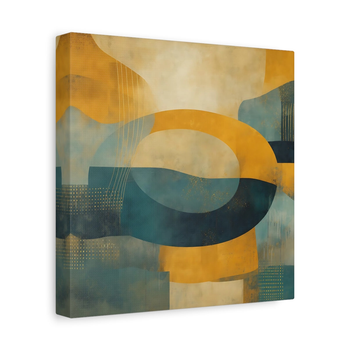 Side Mockup 9. Abstract Abstract Shapes Yellow Teal Abstract shown as stretched canvas wall art