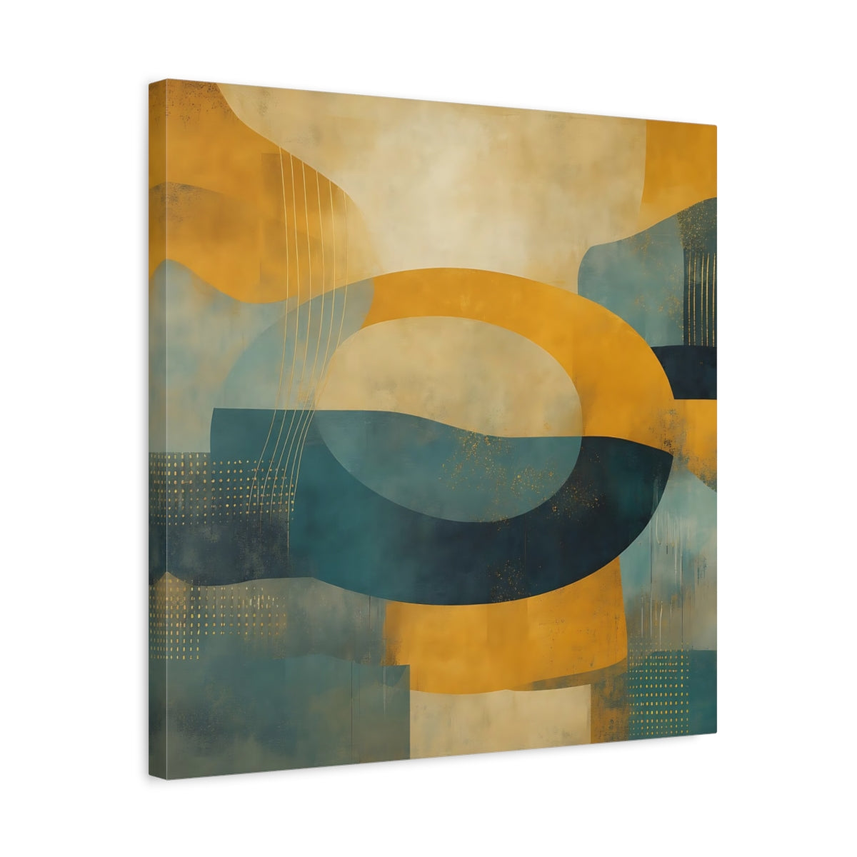 Side Mockup 5. Abstract Abstract Shapes Yellow Teal Abstract shown as stretched canvas wall art