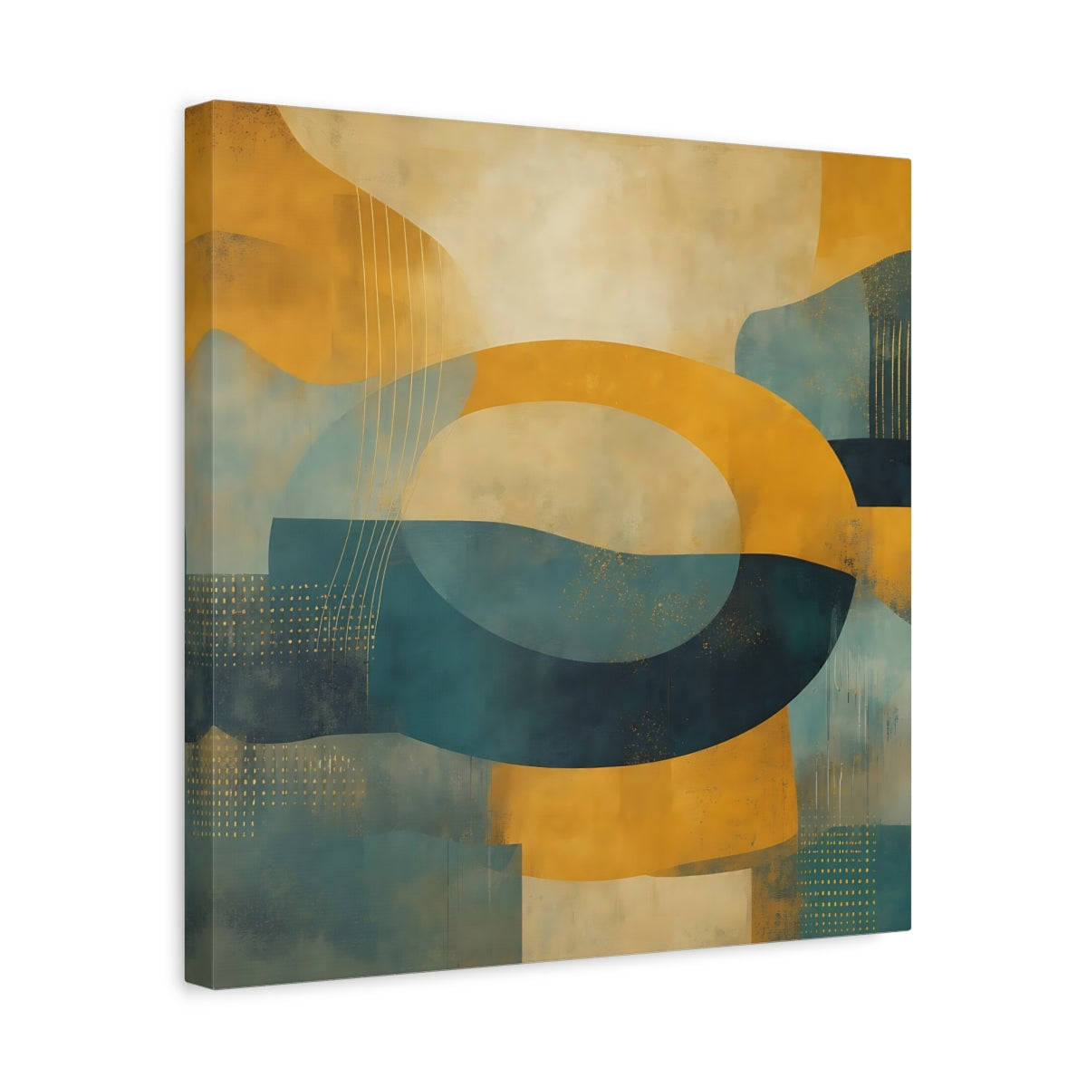 Side Mockup 6. Abstract Abstract Shapes Yellow Teal Abstract shown as stretched canvas wall art