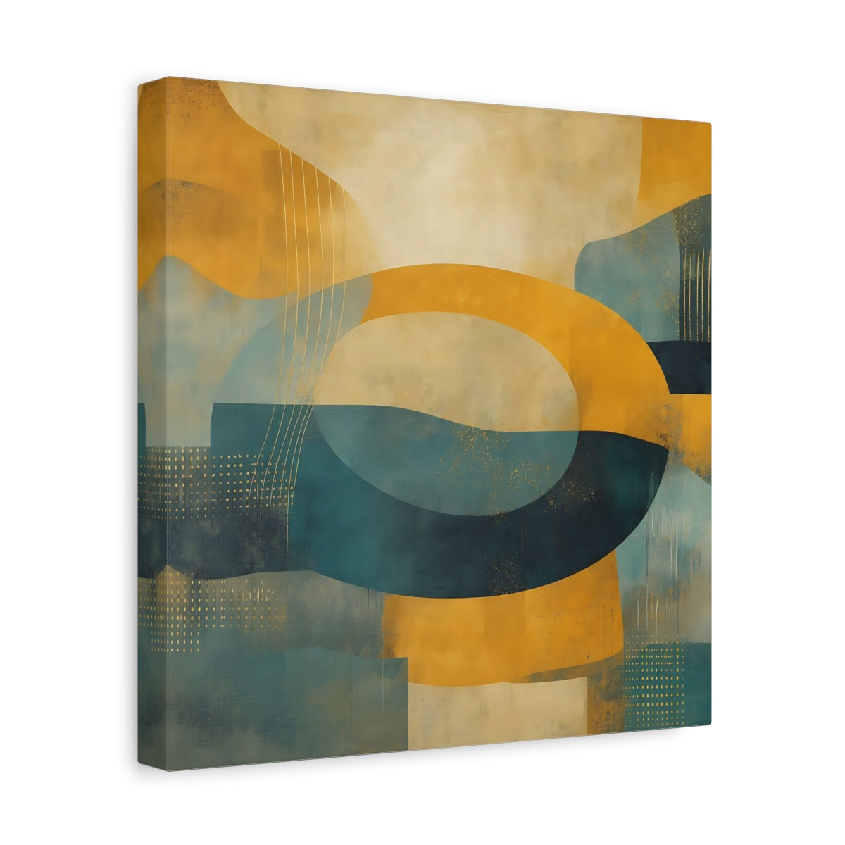 Side Mockup 8. Abstract Abstract Shapes Yellow Teal Abstract shown as stretched canvas wall art